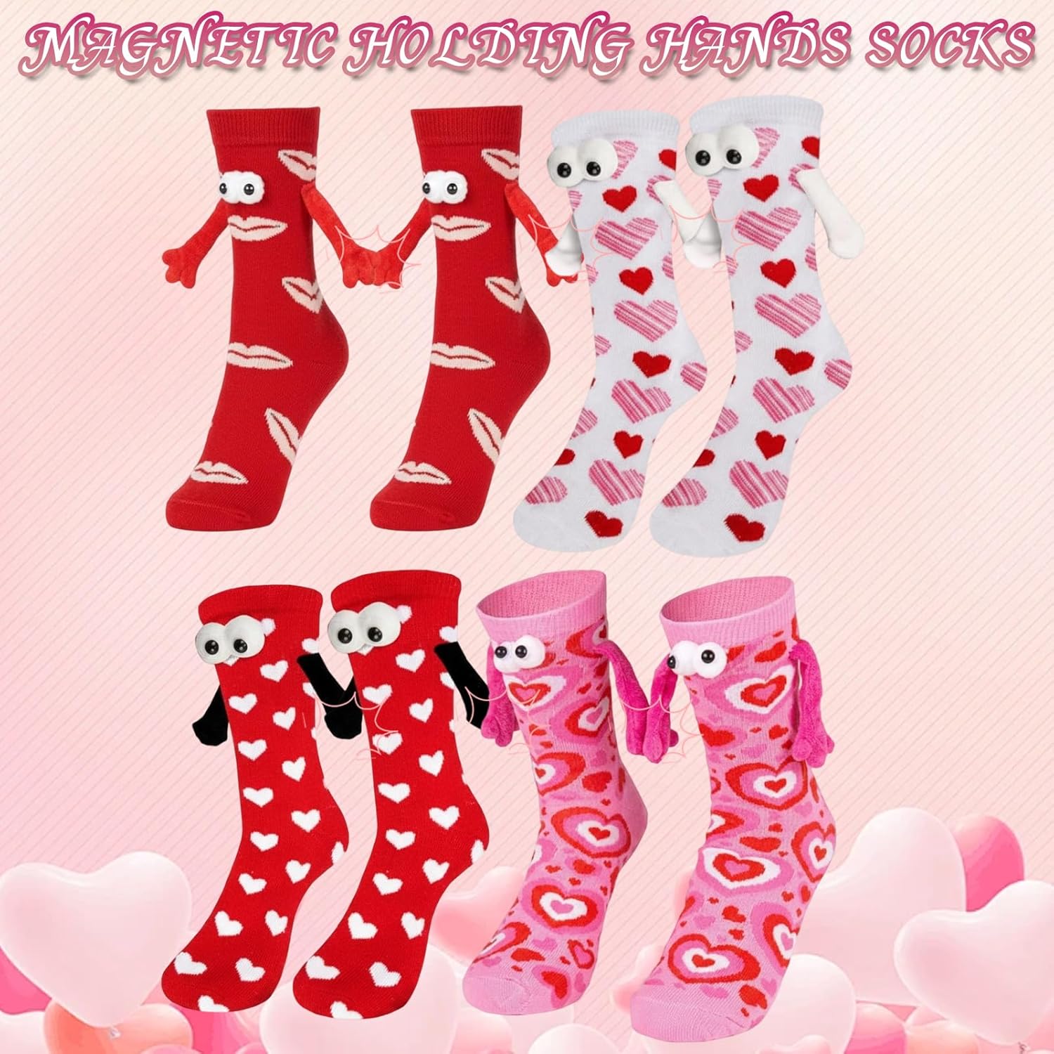 Couples Socks, Funny Valentine's Novelty Socks Holding Hands, 4 Pairs of Soft Cozy Socks for Couples and Best Friends, Perfect for Romantic Gestures and Gift Giving - Image 6