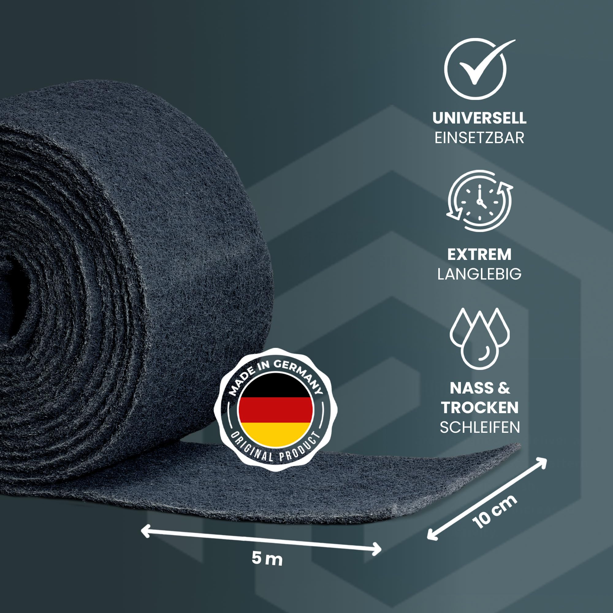 PICTORIS Tessuto non tessuto abrasivo – Made in Germany – 5 m x 100 mm – Grana 800 – estremamente resistente grazie all'impregnazione unica – Leece/tampone abrasivo per legno, metallo, acciaio