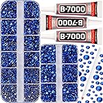 7500Pcs Blue Rhinestones Flatback with b-7000 Jewelry Glue for Crafts Clothing Clothes Fabric Tumblers, Royal Dark Navy Blue Flat Back Gems, Crystals Diamonds Different Sizes 6/10/16/20 ss, Non Hotfix