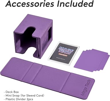 Mage Tech Commander Deck Box Lite - Lightweight Card Holder with Removable Cover, Fits 100+ Cards, Ideal for MTG & More (Purple)