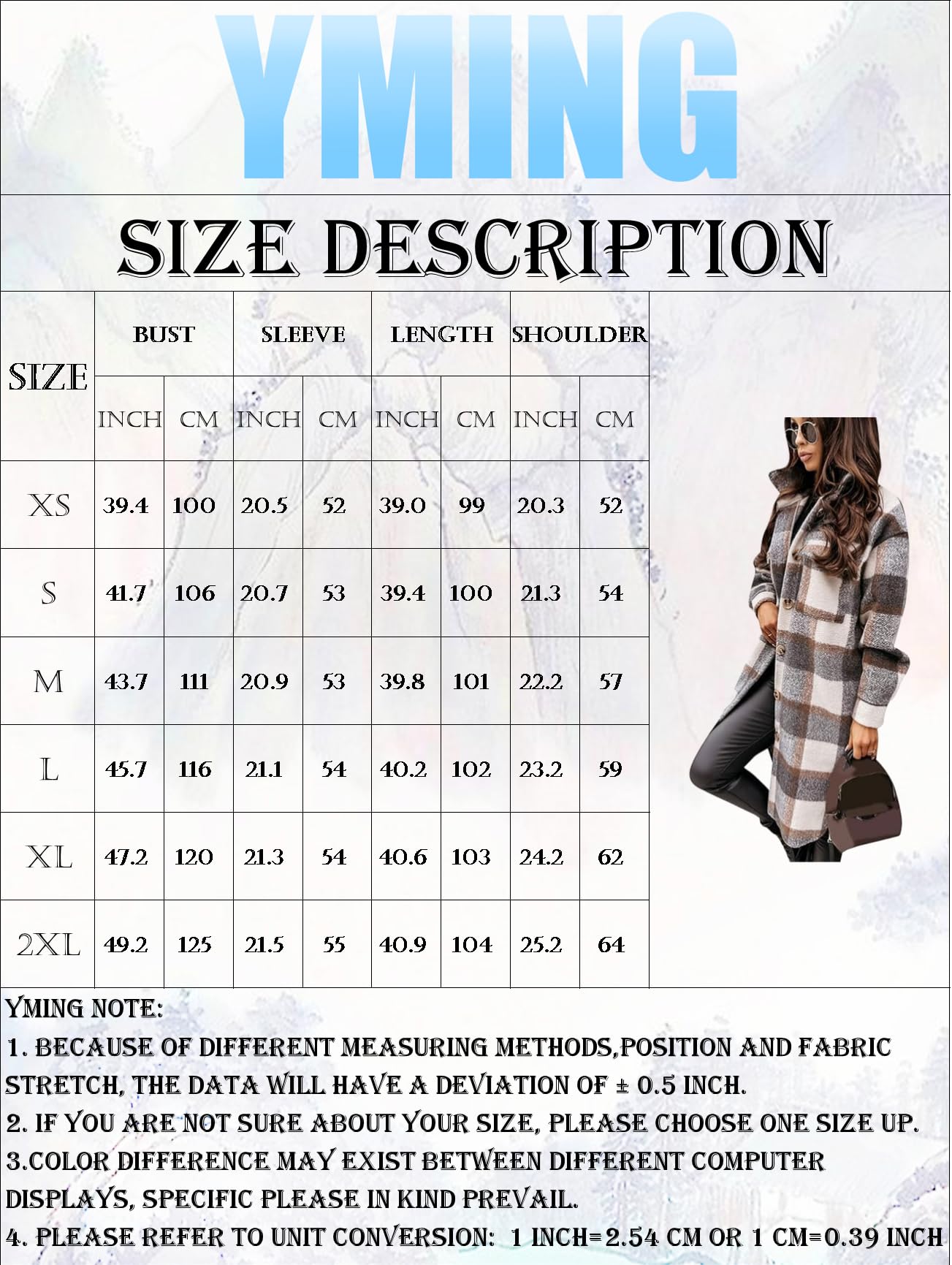 Yming Frauen Lange Revers Vintage Jacke Plus Größe Tartan Mit Tasche Jacke