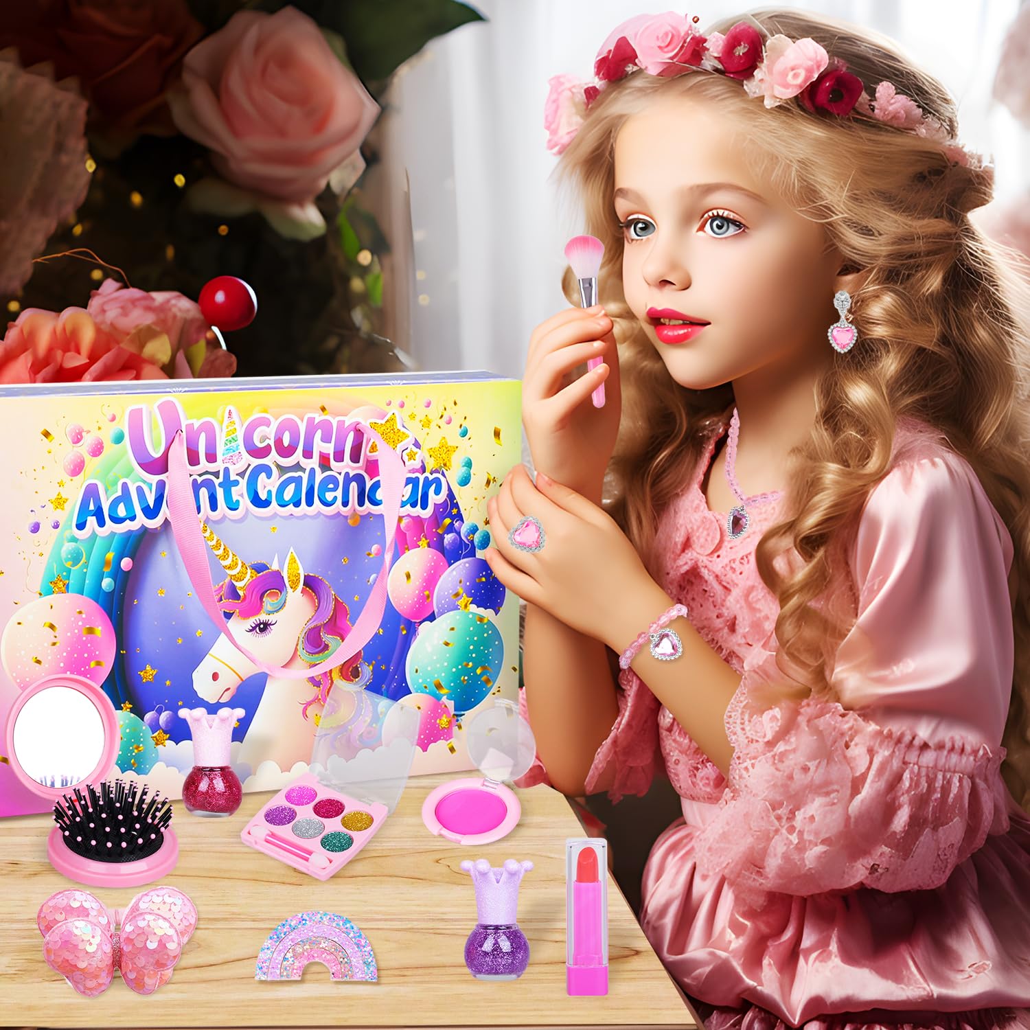 iZoeL Adventskalender kosmetik Teenager Mädchen 2025 Weihnachtskalender 24 Mode Schmuck schminke kosmetikkalender Beautykalender wie Einhornschmuck ohrringe haarschmuck ab 3-12 Jahre Mädchen