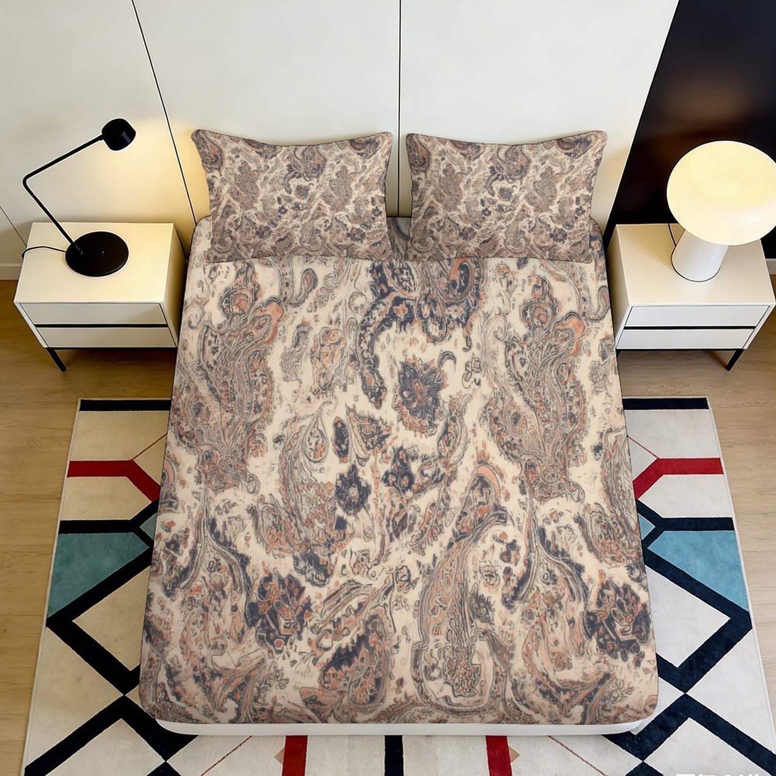 Dhbaneiok Style-7 3D Printed Marble Texture Fitted Sheet Microfiber Soft Brown Abstract Pattern Mattress Cover For Bedroom Dorm Decor 90X200x25cm