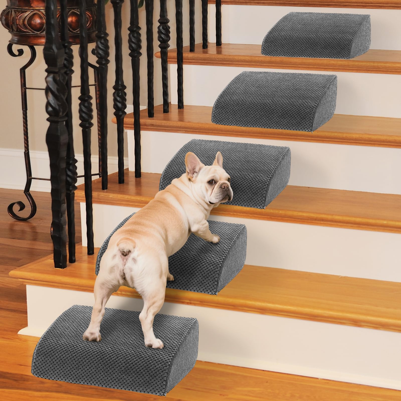 5 Pack 40D Density Foam Dog Ramp for Stairs Suits for Small Dogs Cats, Pet Steps Stairs for Staircase Stairs with Anti-Slip Bottom and Self-Sticky Pads to Fix Grey