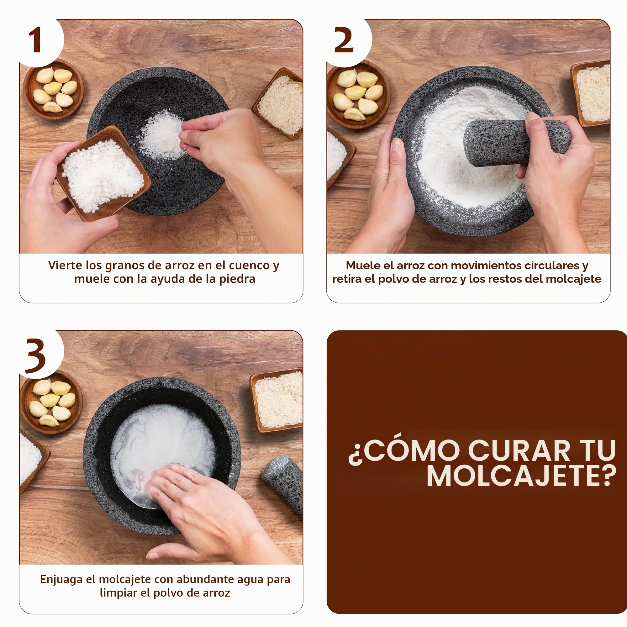 YO PIDO Molcajete 6 pulgadas; mortero de especias; fabricado con piedra volcánica; molcajete hecho a mano en México; Guacamole y máquina de salsa; incluye piedra de mortero