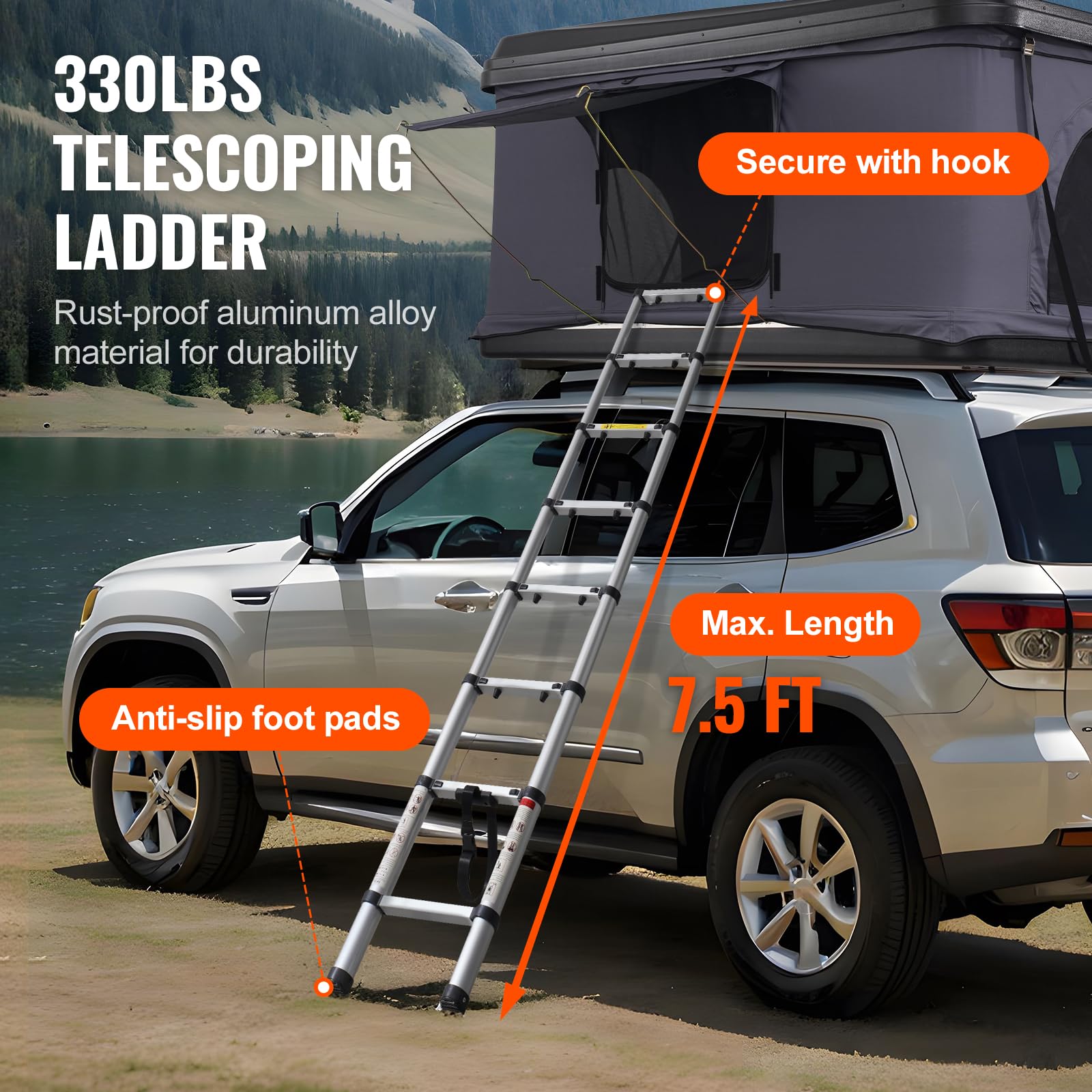 VEVOR Tenda da Tetto Rigida per 2-3 Persone, con Scala Telescopica e Materasso Spesso, Impermeabile e Antivento per Jeep SUV Van Pickup Truck