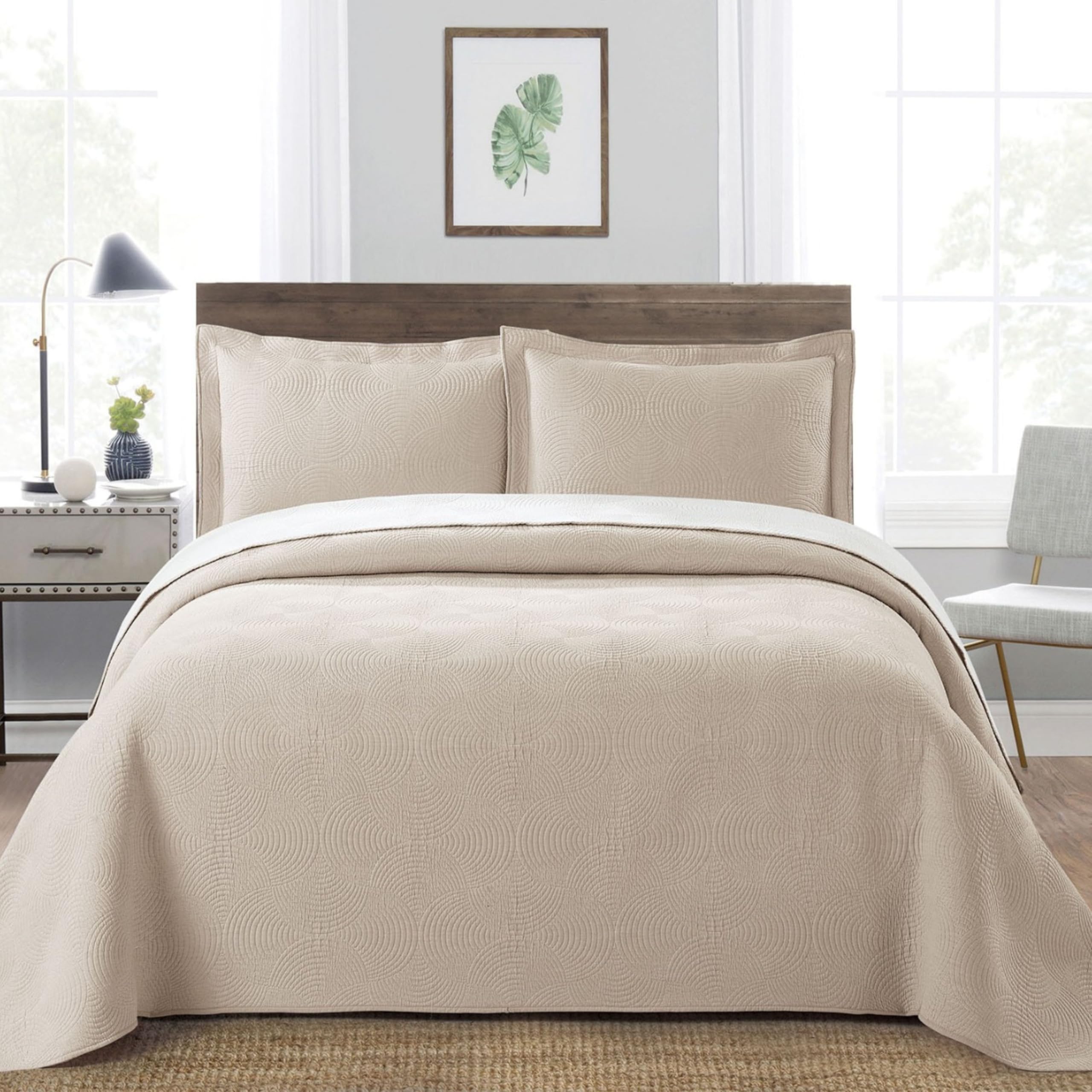Colcha Jacquard Cama 135 (235x270) Moderna y Ligera - 100% Microfibra Extrasuave – Cubrecama Transpirable Ideal para Verano y Entretiempo con 2 Fundas de Almohada (50x70) (Tiflis)