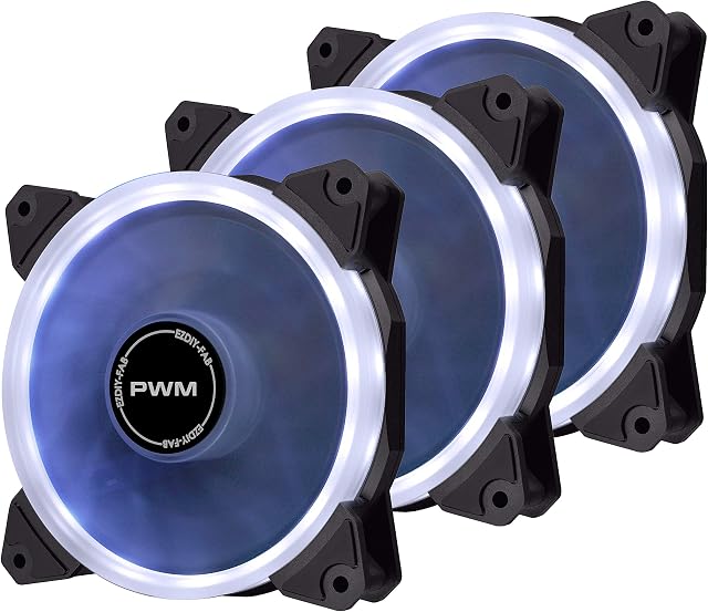 EZDIY-FAB 120mm PWM White LED Ring Fan,White LED PWM Case Fan for PC Case,CPU Cooler and Radiators,4-Pin 3 Pack