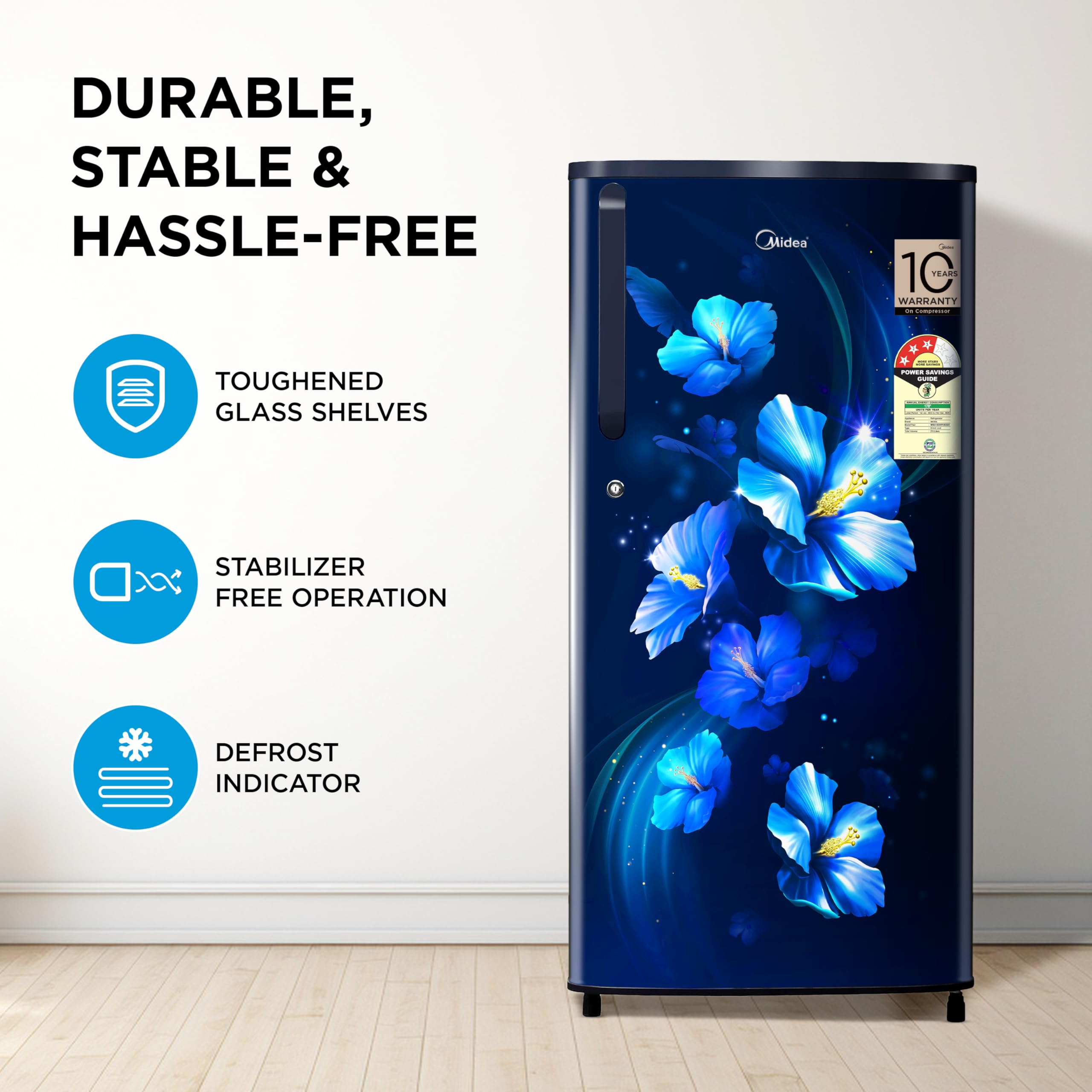 Midea 215 L 3 Star Direct Cool Refrigerator (MRD215D3HPDB, Blue