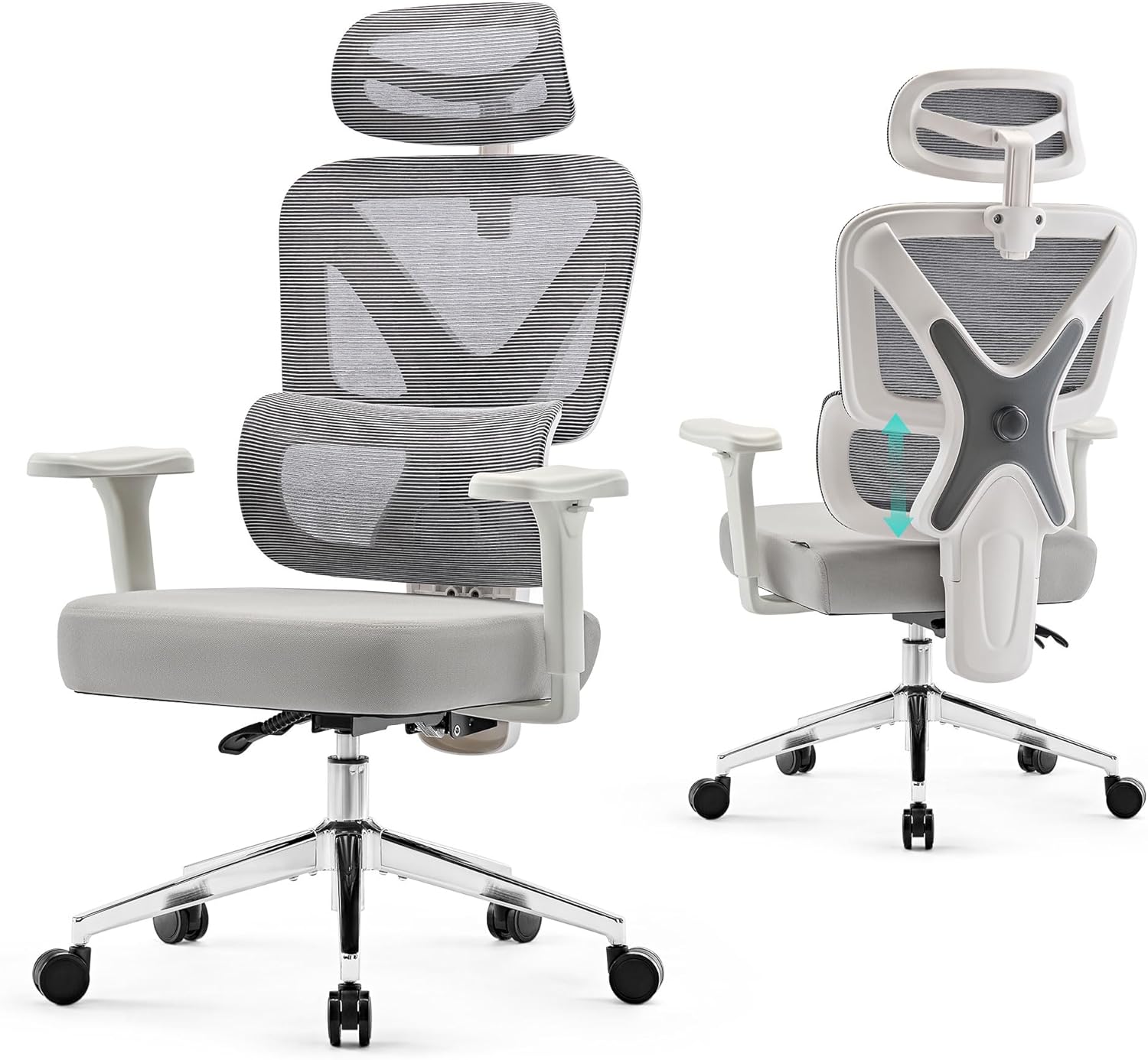 EUREKA ERGONOMIC Exis Ergonomic Chair, Office Chairs with Adjustable Lumbar Support & Multi-Position Backrest, Gaming Chair with High-Resiliency Seat for Long Hours, 360° Rotatable Armrests, White