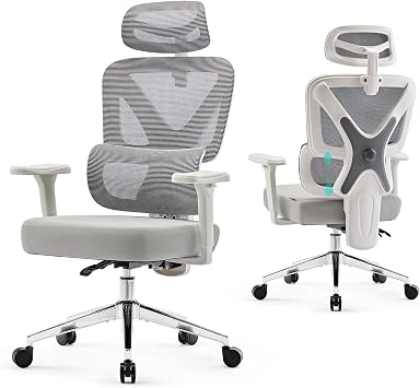 EUREKA ERGONOMIC Exis Ergonomic Chair, Office Chairs with Adjustable Lumbar Support & Multi-Position Backrest, Gaming Chair with High-Resiliency Seat for Long Hours, 360 Rotatable Armrests, White