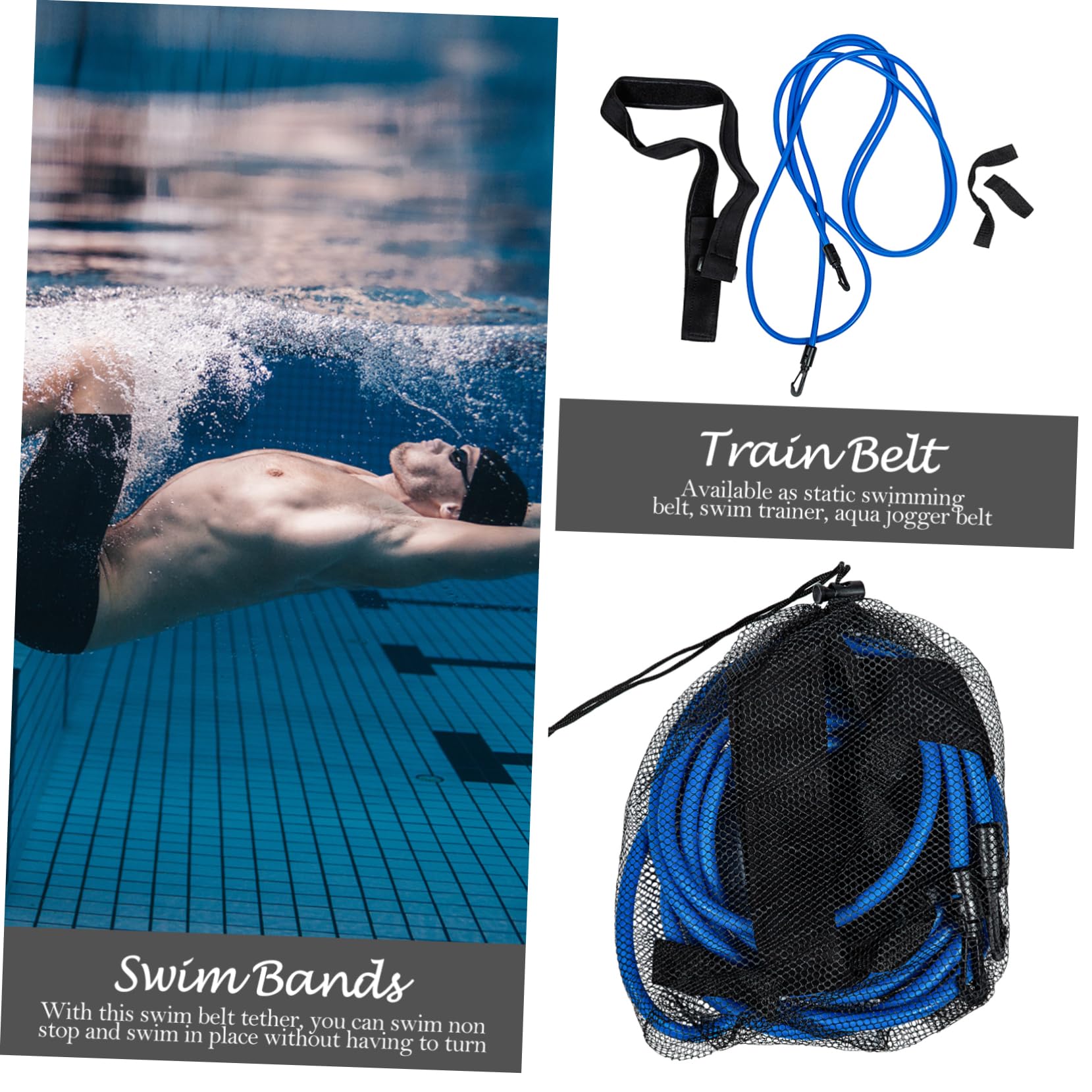 WOONEKY 2 Set di Kit per Lallenamento al Nuoto Cintura Elastica Set di Resistenza al Nuoto Attrezzi per Esercizi di Nuoto Allenamento in Piscina per Il Fitness