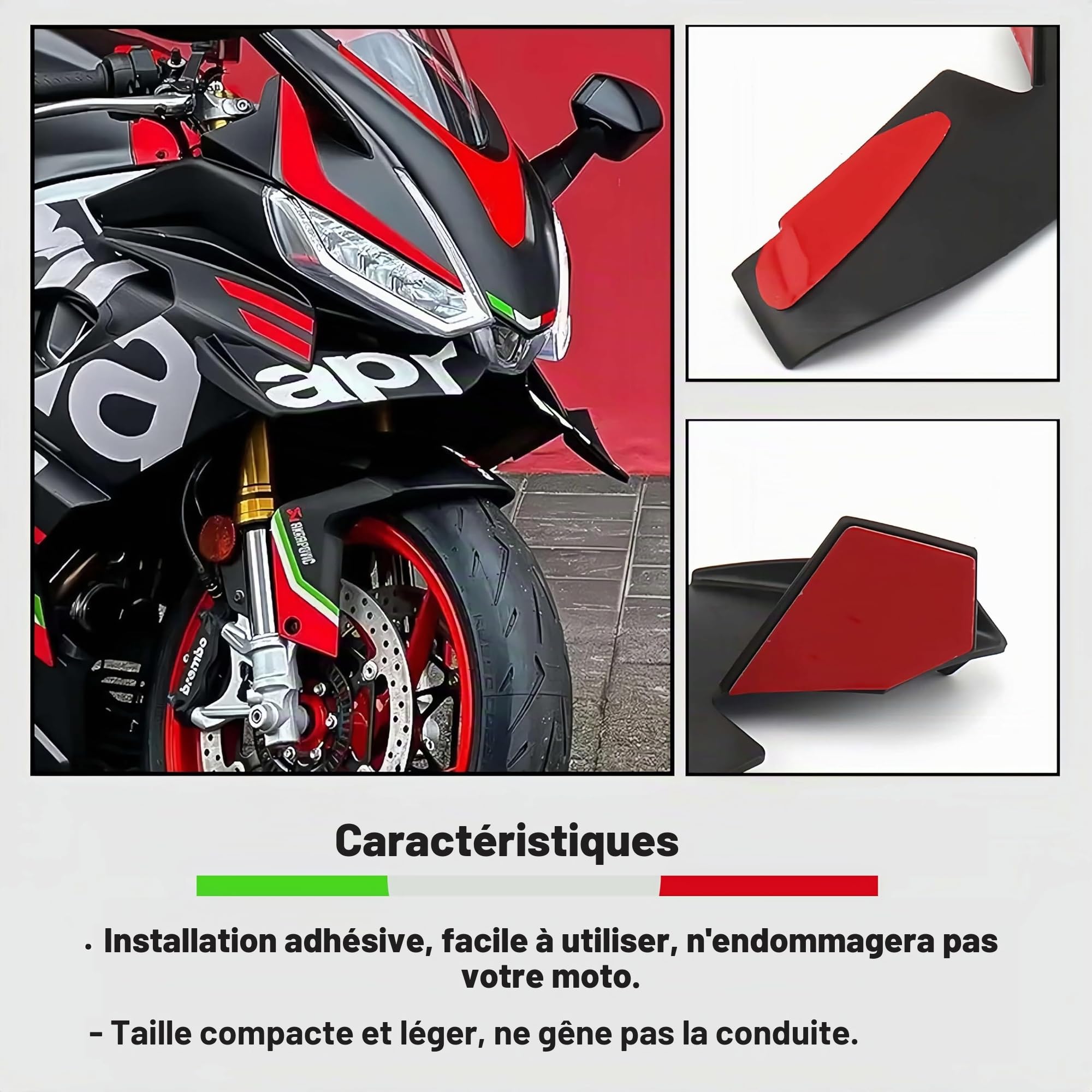 Aileron aérodynamique Moto pour Aprilia RS660, 8 Couleurs, réglable et léger, matériau ABS améliorant la stabilité et Les Performances (Blanche)