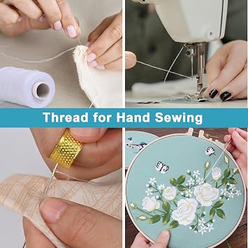 Thread for Sewing, All Purpose Thread Polyester (3 White 3 Black), 400 Yards Each Spool with Sewing Needle & Threader, Sewing Threads for Sewing Machine, Hand Stitching, Embroidery.