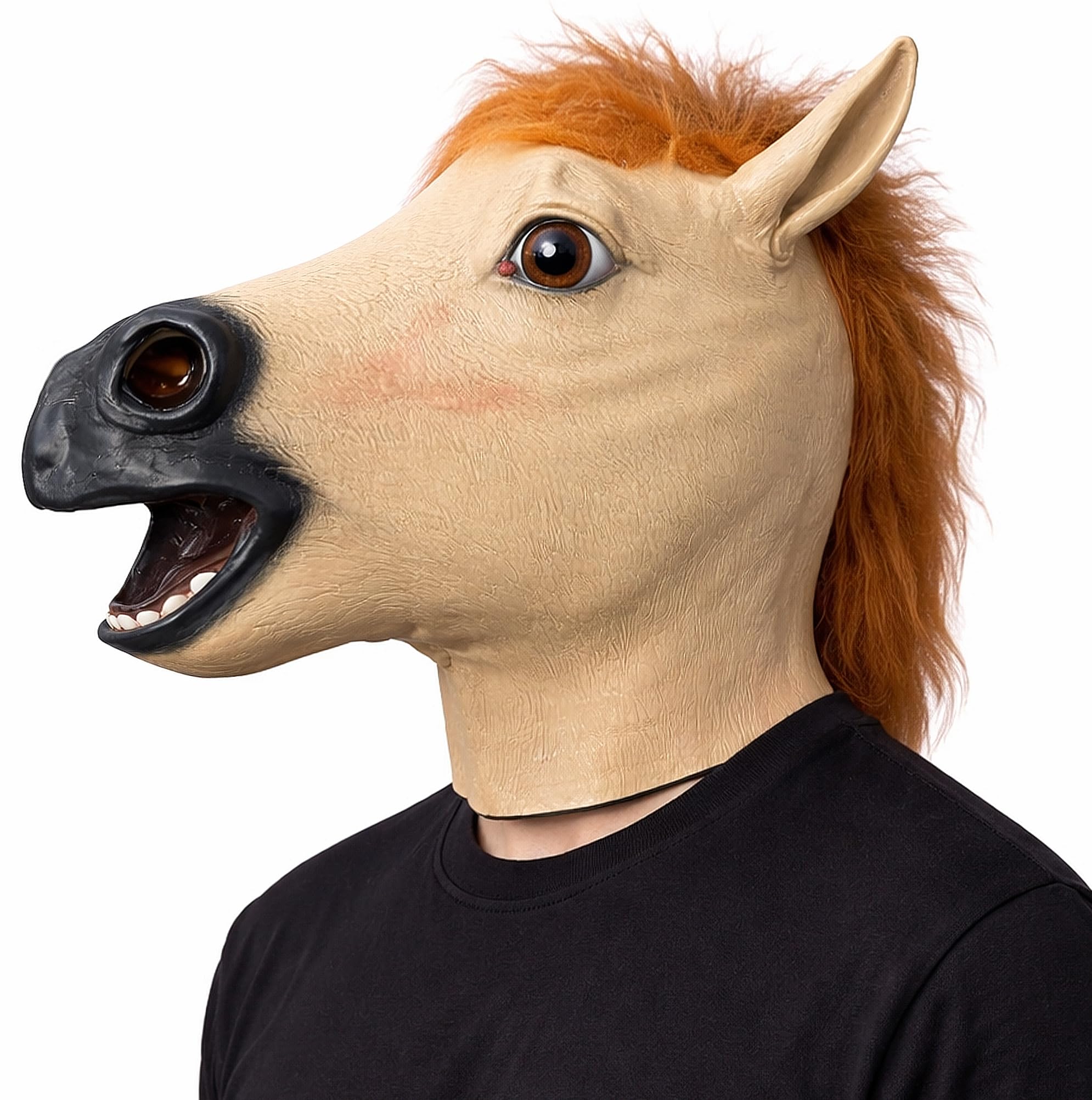 Active Star Animal Full Head Masks, Adults Realistic Latex Husky Dog Monkey Donkey Eagle Horse Funny Scary Fancy Dress Costume Accessory For Halloween Party Cosplay, (Horse Mask)