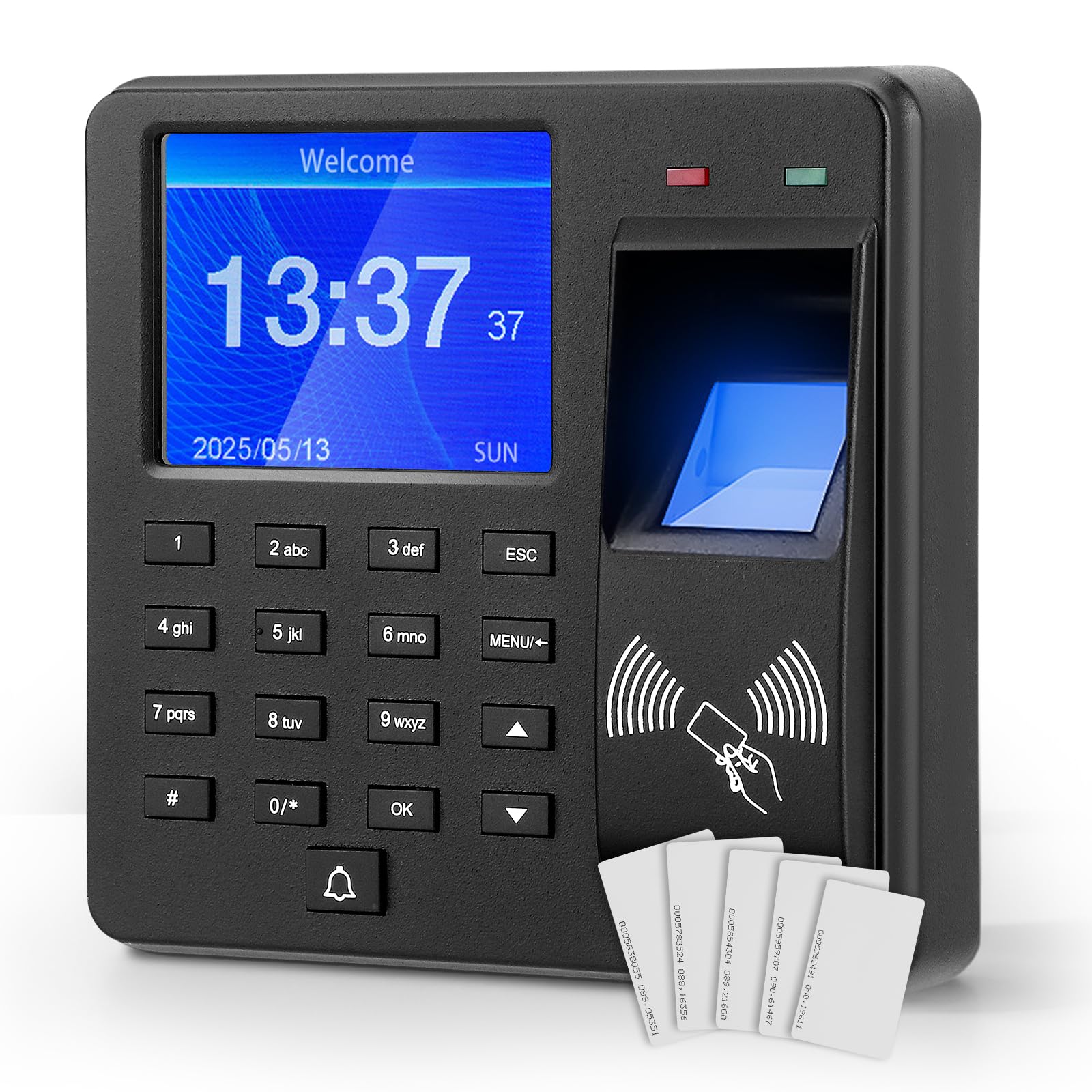 Rilevamento del tempo 2026 per piccole imprese, timbri per ufficio, 1000 impronte digitali, dispositivo di rilevamento del tempo con 5 schede RFID, registrazione dell'orario di lavoro per piccole