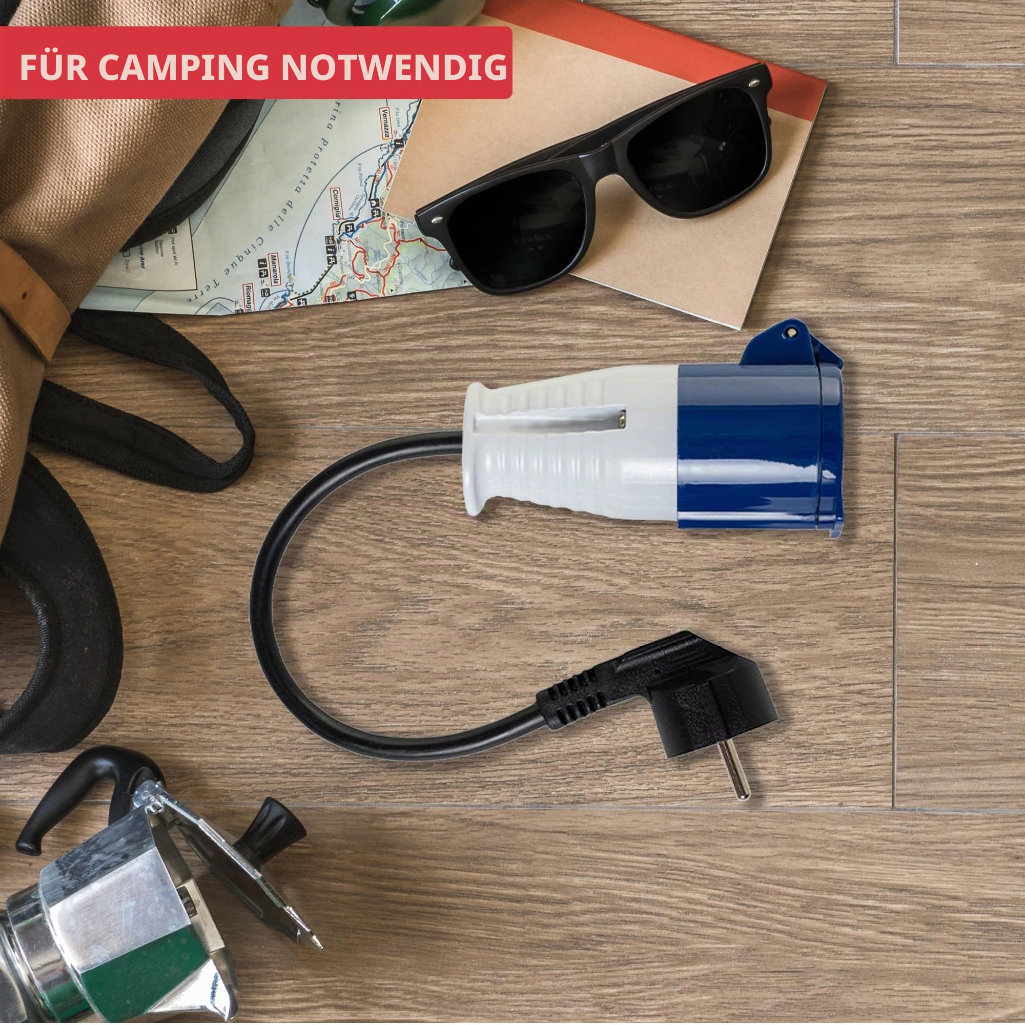 GADLANE Adapter für Wohnwagen 16A - Europäischer Adapter für Camping, elektrisch, wasserdicht IP44 - Steckdose für Camping - Länge von 35 cm (200-250V)