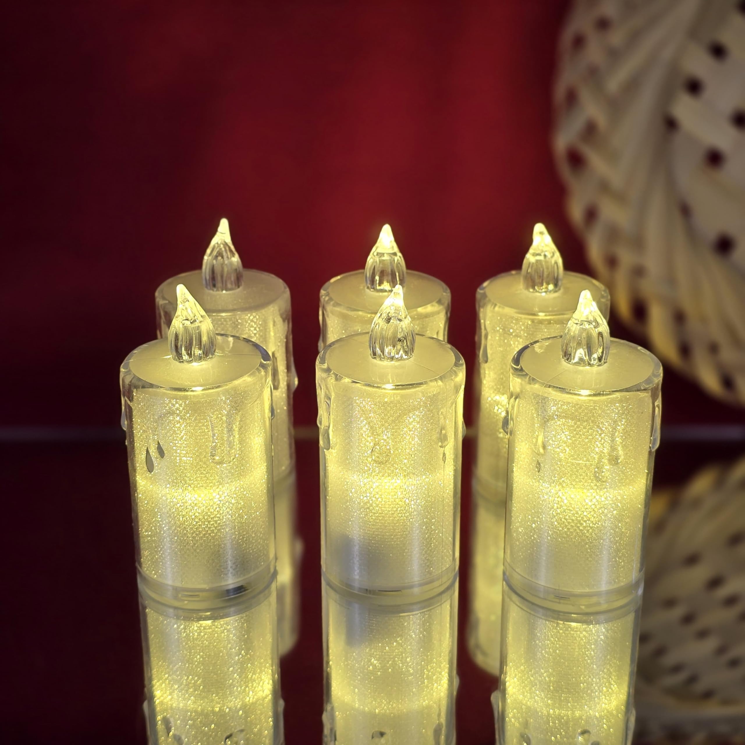 SATYAM KRAFT 6 candele senza fiamma e senza fumo, in acrilico, con design gocciolante, per decorare la casa, regali, festival, eventi, decorazioni natalizie (giallo) (grande)