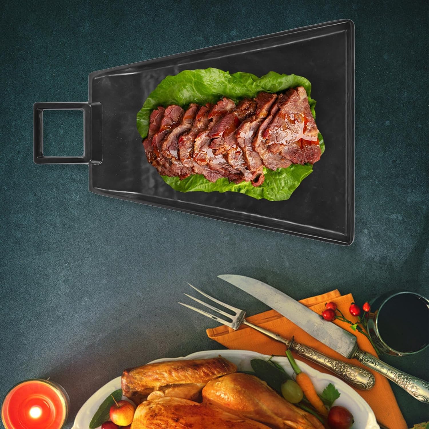 Shovel-shaped Melamine Snack Tray Black Plastic Dessert Plate Food Dish for Bbq Appetizer Serving Picnic Dining