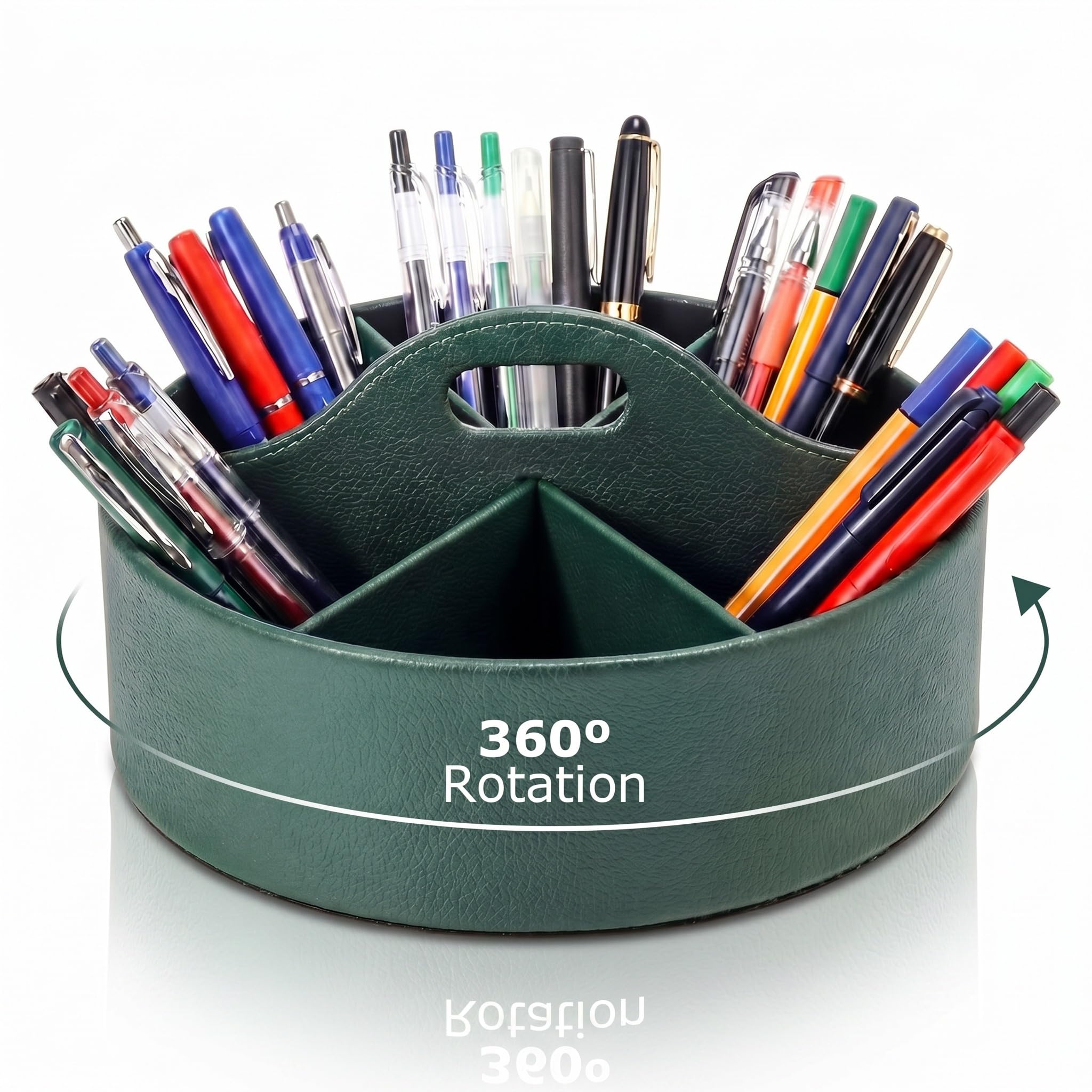 360° drehbarer Schreibtisch-Organizer aus Leder mit 6 Fächern und Griff, extra großer Stifthalter, drehbarer Bleistift-Aufbewahrung, Lazy Susan, Organizer, Büro-Schreibtischbedarf, Marker