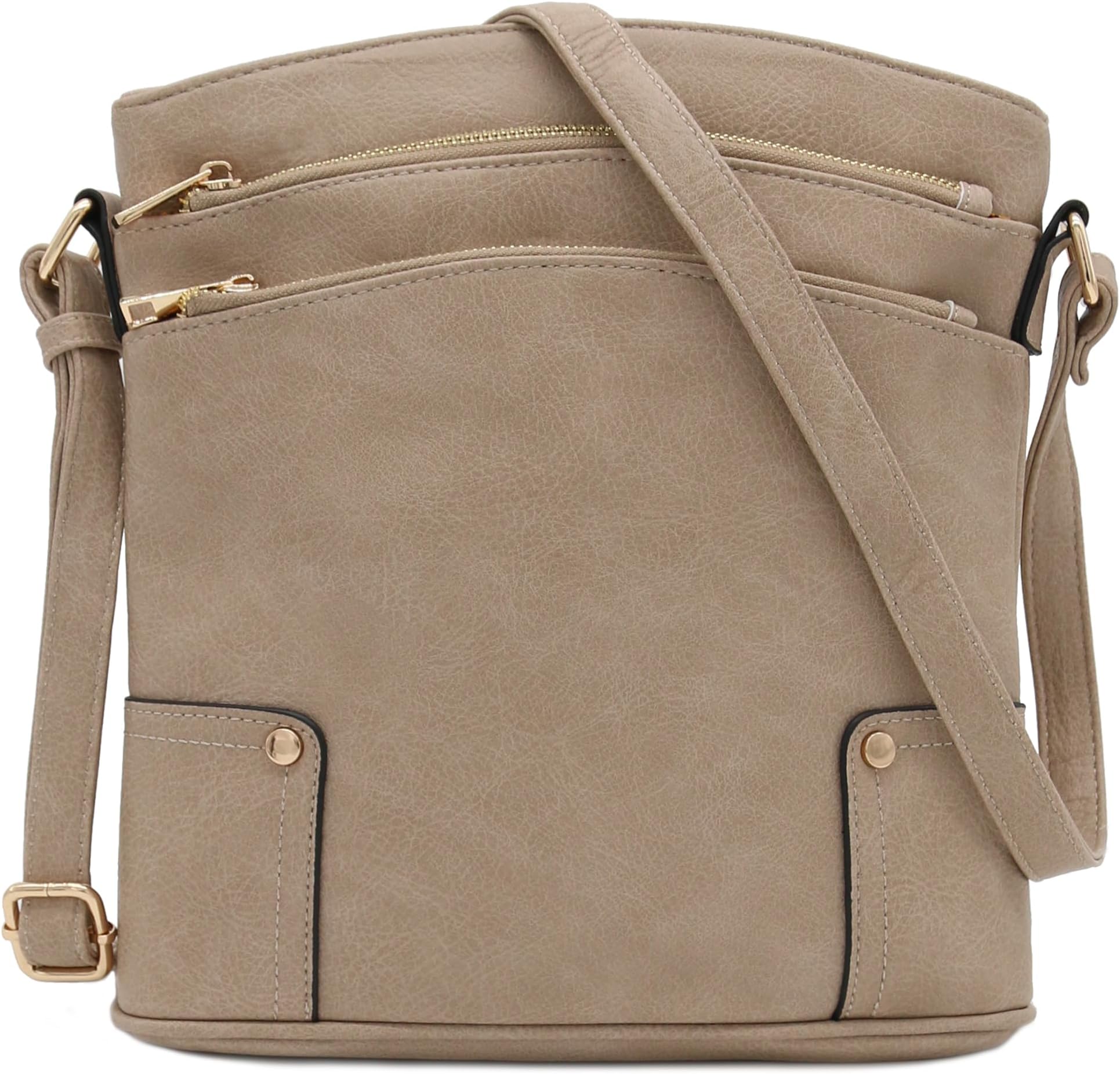 Triple Zip Pocket Large Crossbody Bag