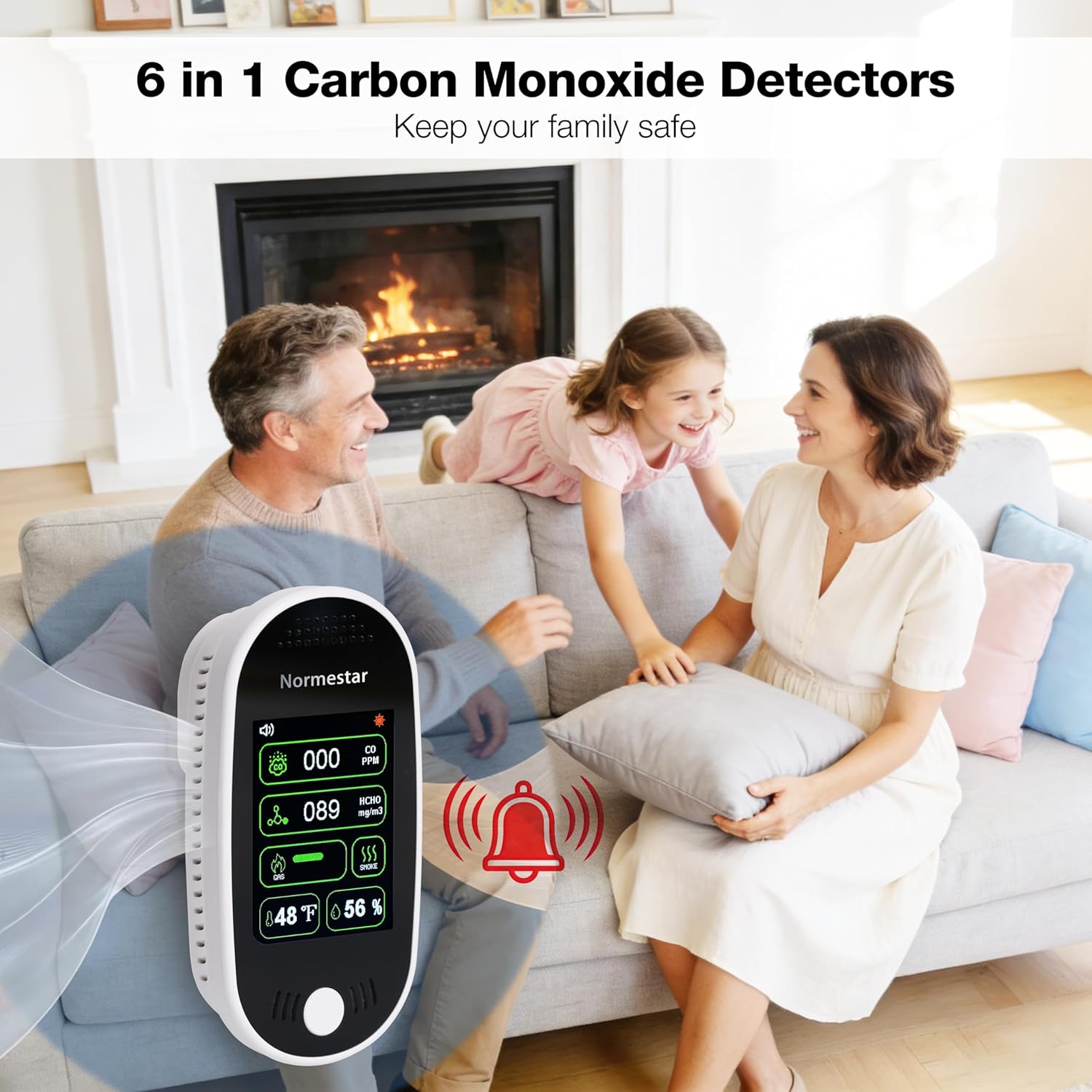 6 in 1 Upgraded Carbon Monoxide Detectors, Multi-Sensor Gas and Carbon Monoxide Detector, Digital Carbon Monoxide Detectors Plug in (Temperature & Humidity) for Home, Apartment, Hotel, RV, Travel