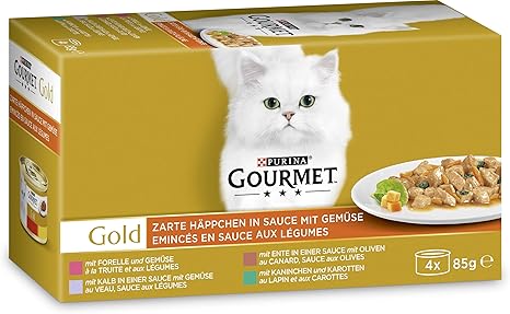 Purina Gourmet Gold Zarte Happchen In Sauce Mit Gemuse Katzenfutter Nass Sorten Mix 12er Pack 12 X 4 Dosen A 85g Amazon De Haustier