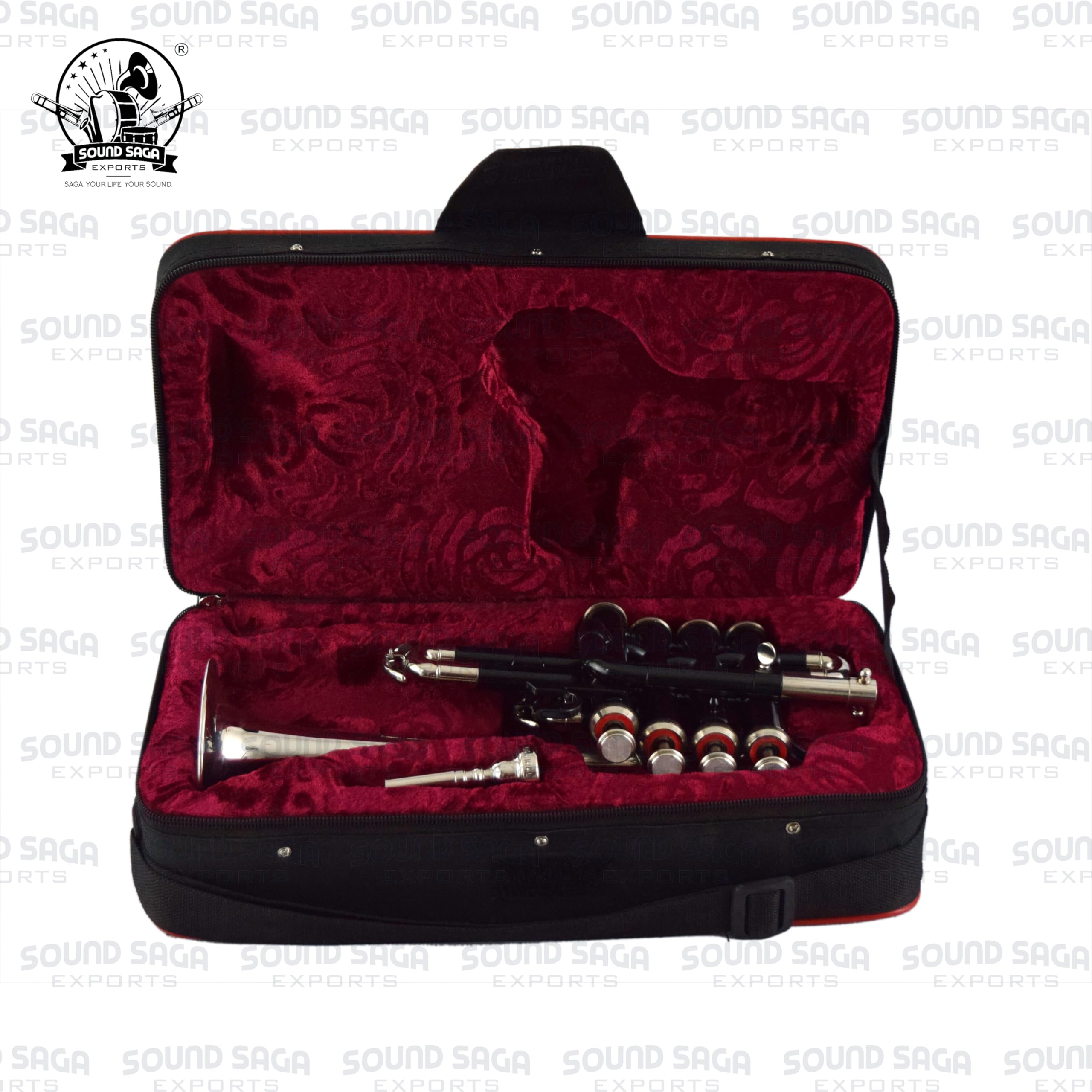 Piccolo Bb Pitch Trumpet Including Mouthpiece and Carry Case (Black Silver)
