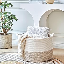 R RUNKA Extra Large Cotton Rope Basket 22 x 14 - Toy Basket for Kids -Blanket Basket for Living Room - Woven Baskets for Storage