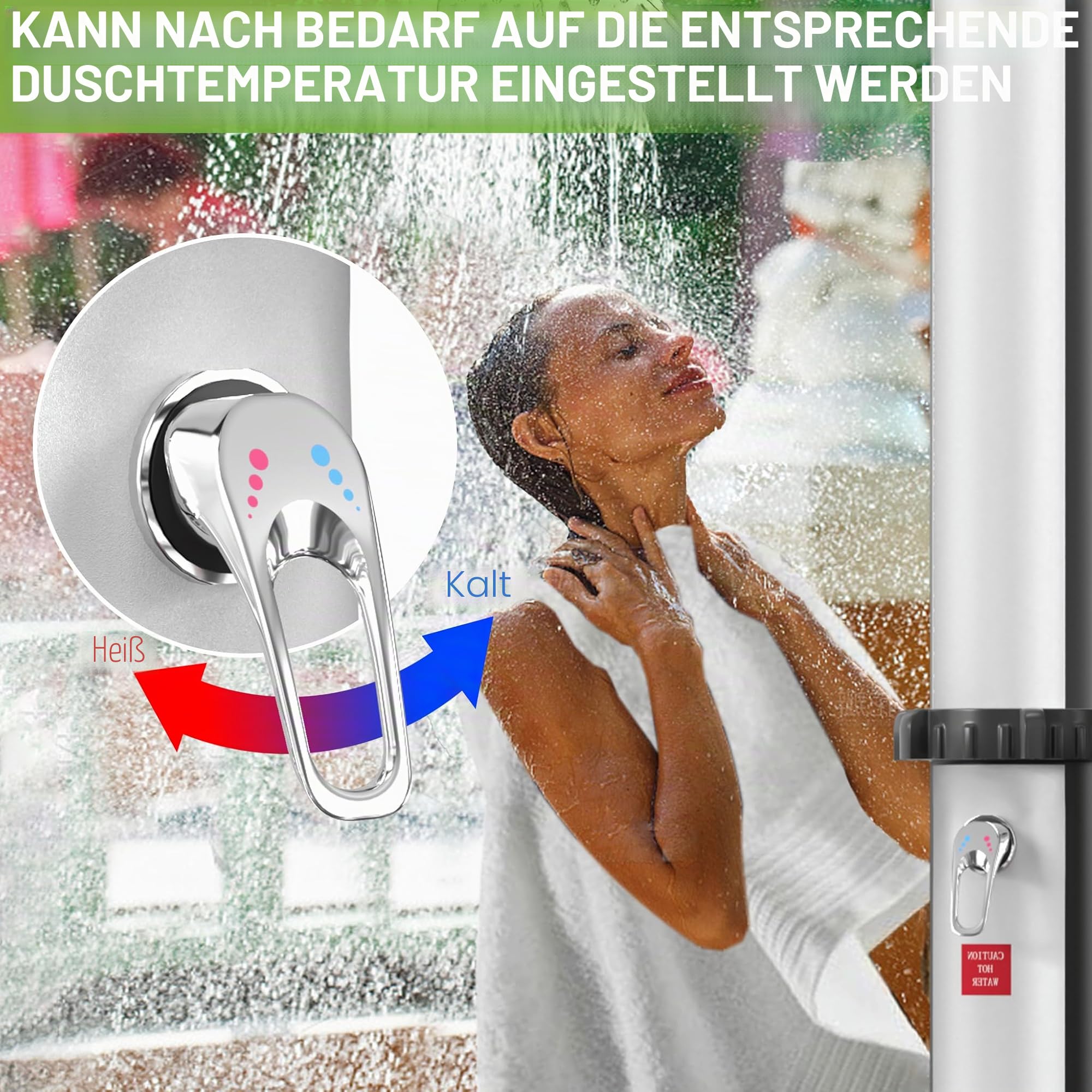 LZQ Solardusche 40 Liter Solar Gartendusche Pooldusche, Aussendusche Warmes Wasser max. 60°C mit Regenduschkopf und Wasserhahn