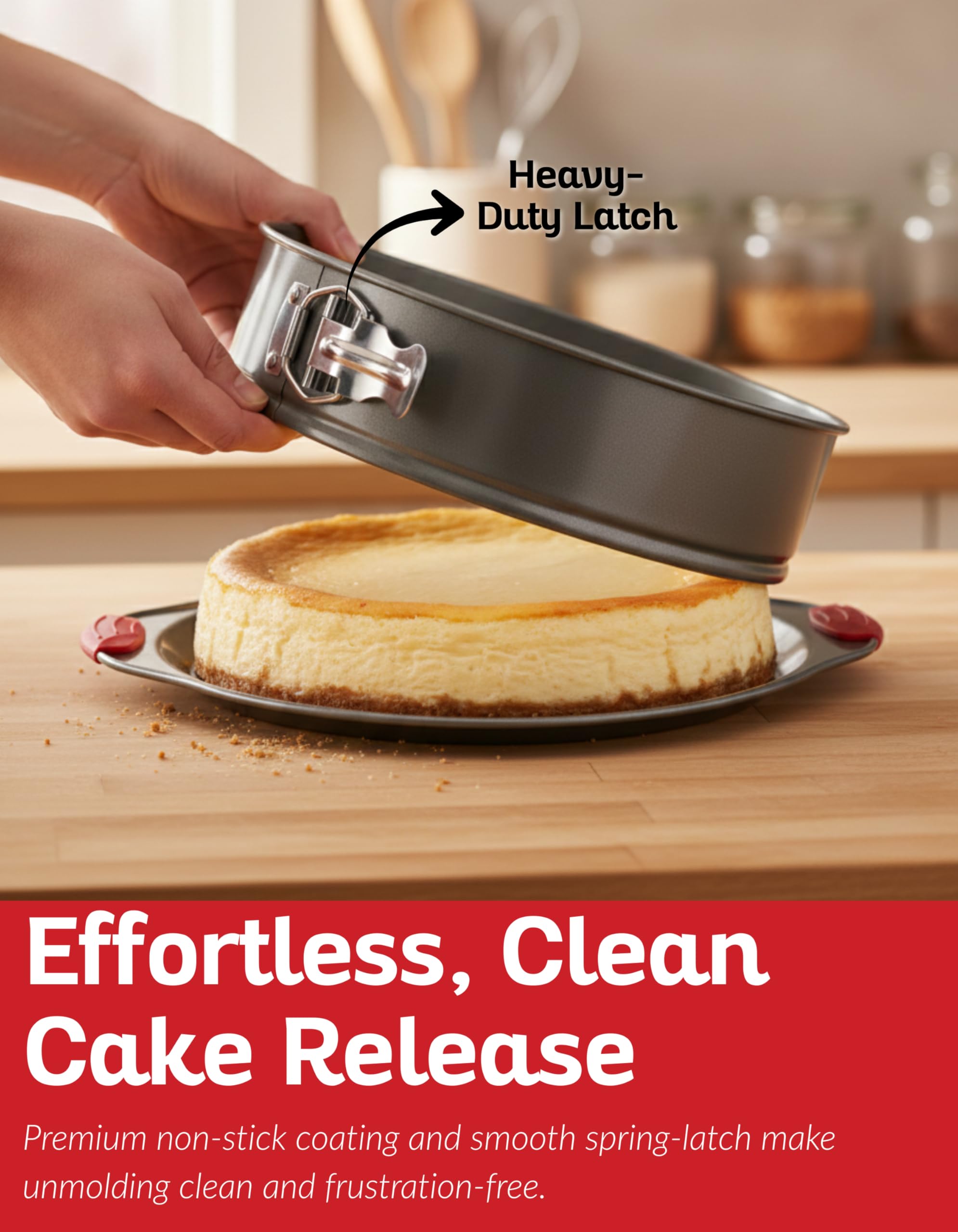 antiadhésif Moule à charnière par Boxiki de cuisine | 2 en 1 Cheesecake Poêles à ressort Forme et moule à cake Bague | LeakProof gâteau casseroles avec poignée en silicone Supports