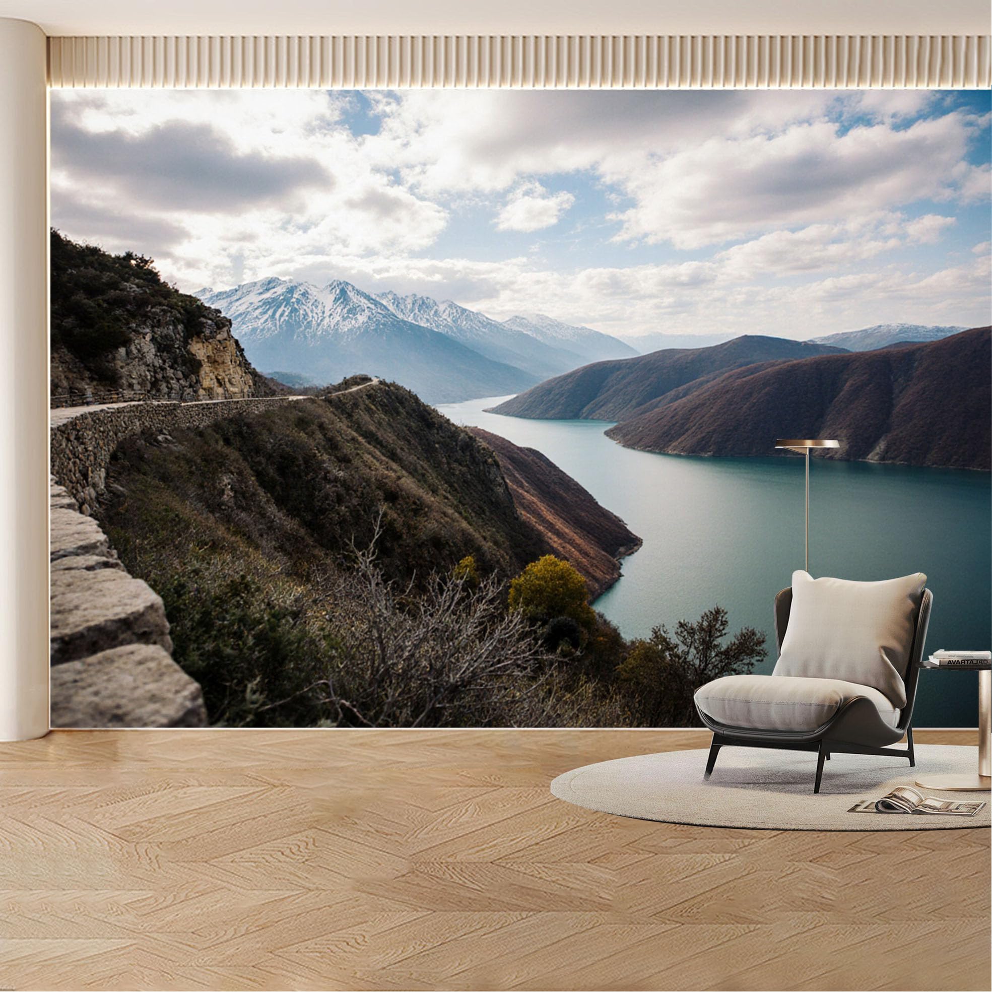 Custom Wall Mural Wallpaper Snowy Mountain Lake Landscape， 3D Effect， Nature， Wall Decor， Large Wall Art， Misty， Luxury for Living Room， Bedroom， Office