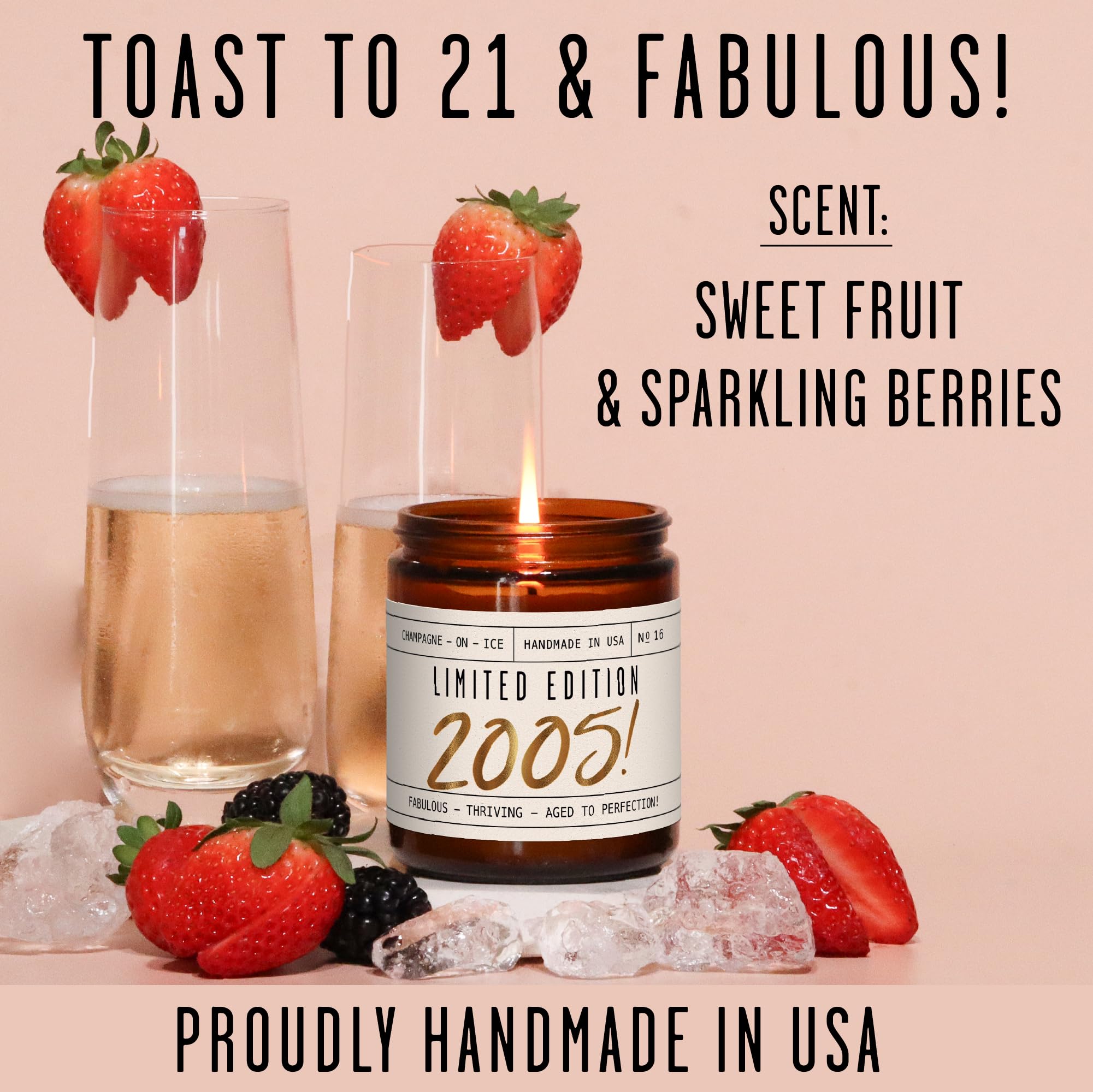 21st Birthday Gifts for Her - 'Limited Edition 2005' Soy Candle, w/Sparkling Berries & Fruit I 21st Gifts for Women I 2005 21 Birthday Gift for Her I 9oz Reusable Jar, 50Hr Burn, Made in USA