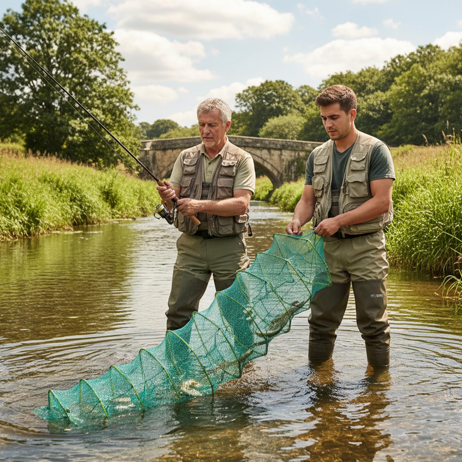 Fischreuse Faltbare Krebsreuse Set,Aalreuse mit Fischernetz, Praktische Reuse Fisch, Kescher Angeln für Teich, Fluss, See zum Fangen von Aalen, Krebschen, Garnelen, Kleinfischen