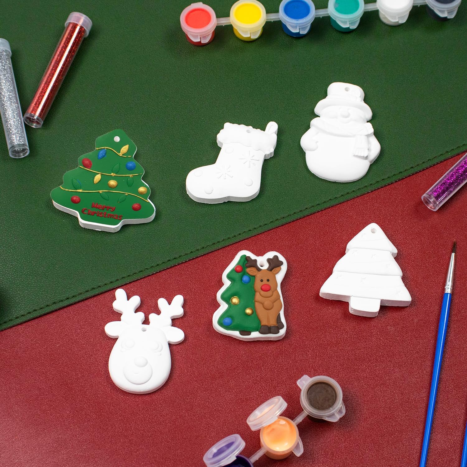 mintcaps 24PCS Christmas Crafts for Kids, Make Your Own Christmas DIY Ornaments Painting Kit,Unpainted Plaster Arts and Crafts with Brush Palette for Adults Christmas Decor