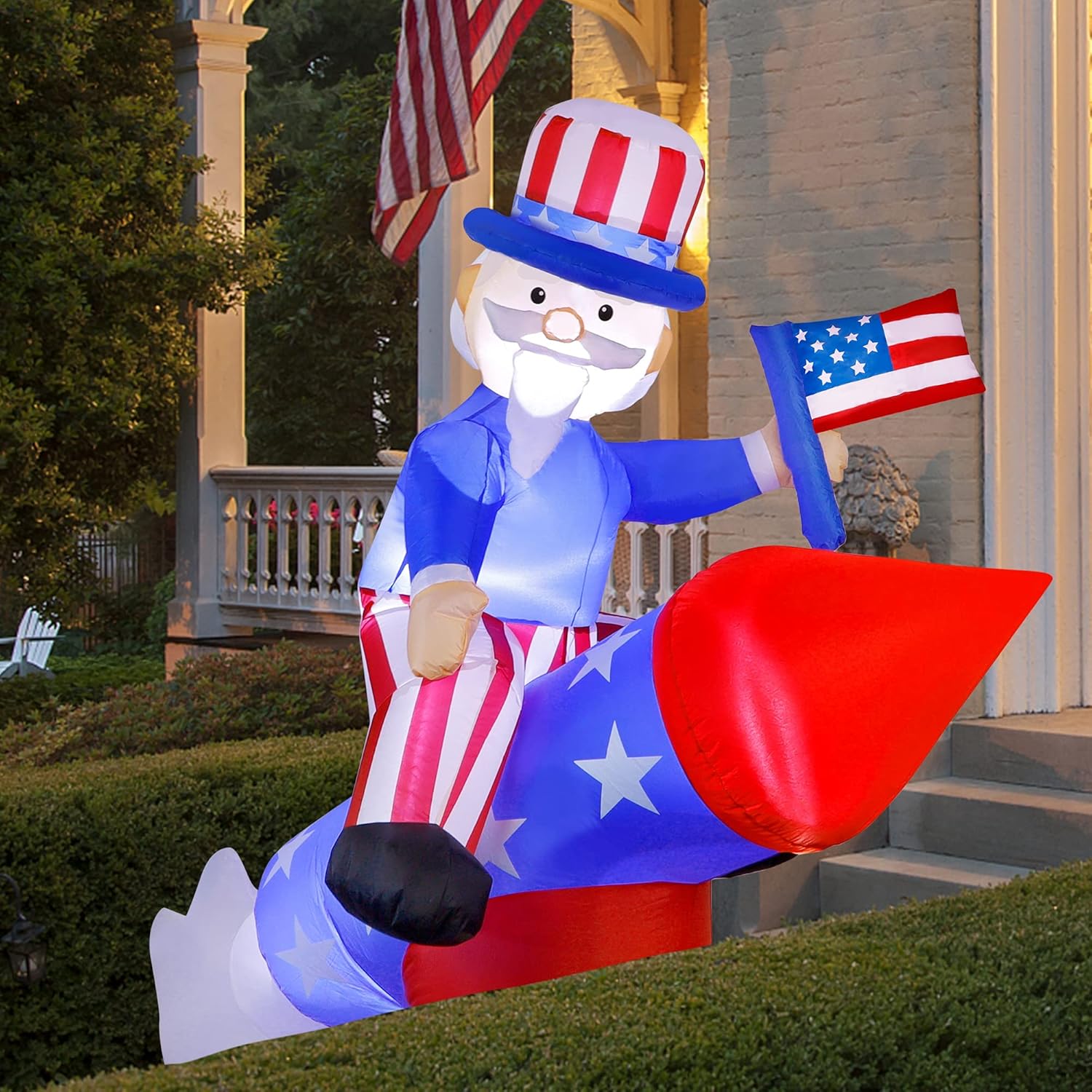 ATDAWN 5.6 FT Patriotic Independence Day 4th of July Inflatable Uncle Sam on Rocket, LED Blow Up Lighted Holiday Party Decorations for Indoor Outdoor Home Celebration Garden Yard Photo Prop