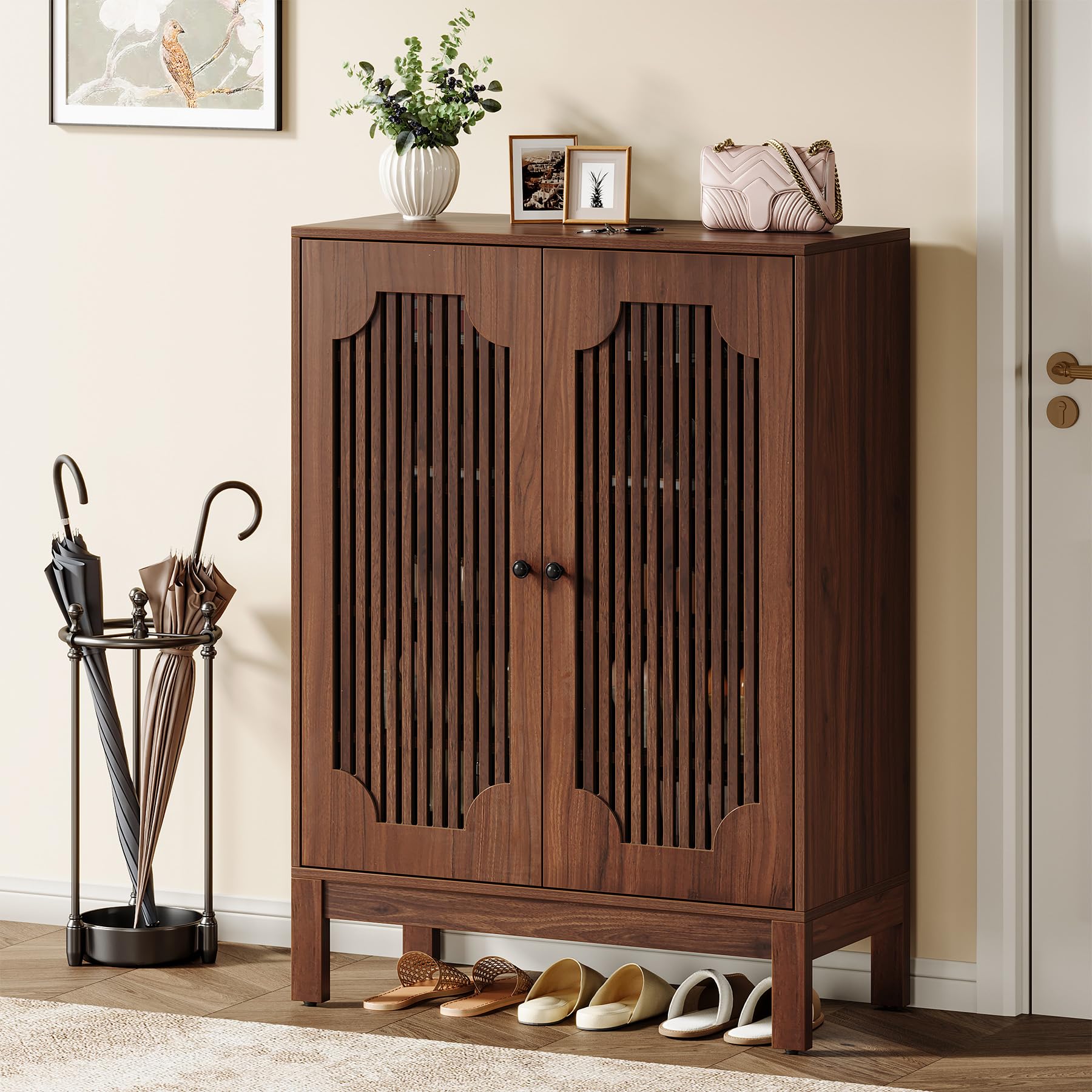 Armadio per Scarpe con Ante, Scarpiera in Legno da 6 Livelli in Stile Rustico con Ripiani Regolabili, per Ingresso Corridoio e Soggiorno, 80x35,5x100 | Leroy Merlin