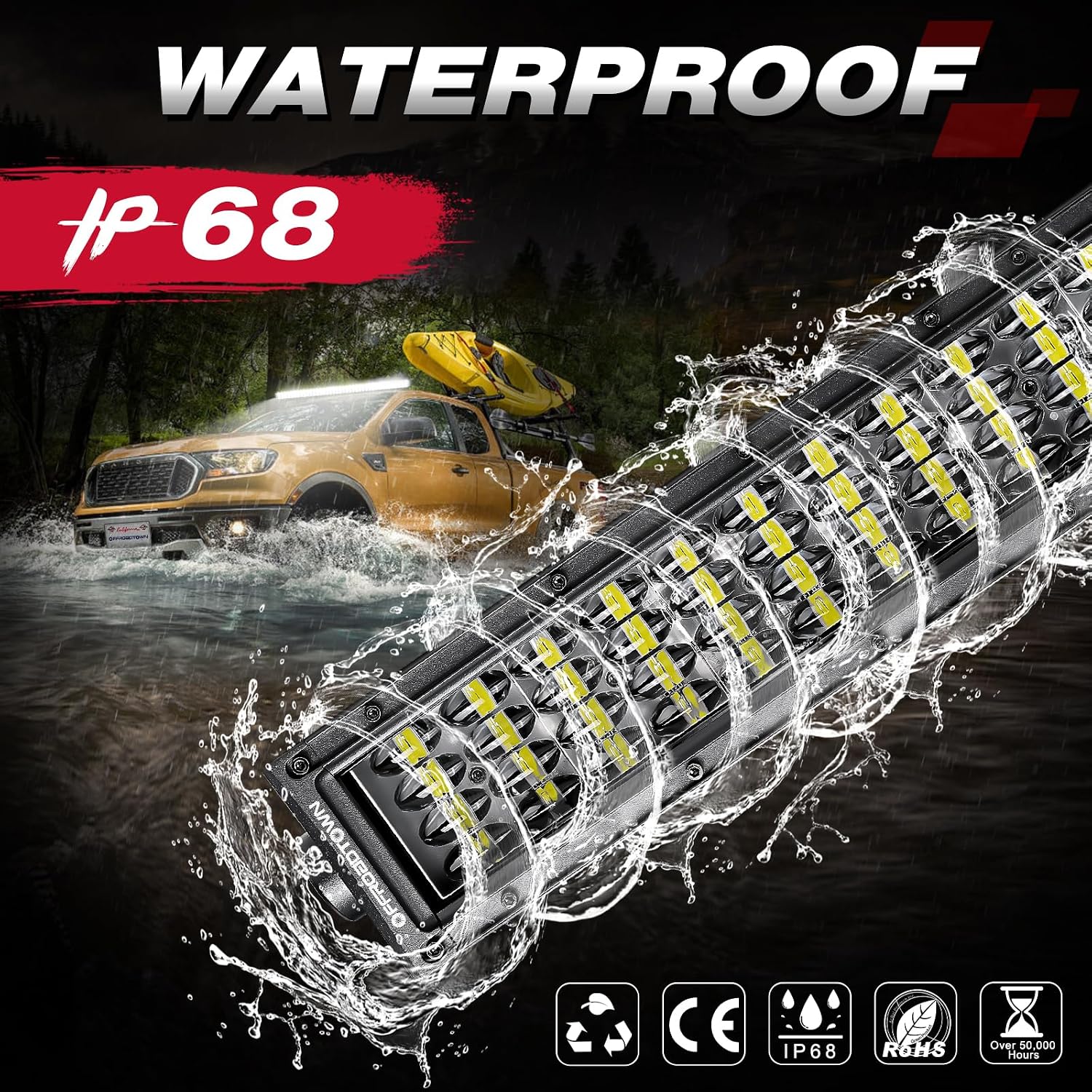 OFFROADTOWN 54inch Curved LED Light Bar Roof Light 832W Off Road Lights Quad Row LED Driving Lights Waterproof Work Light for Pickup Chery Dodge GMC