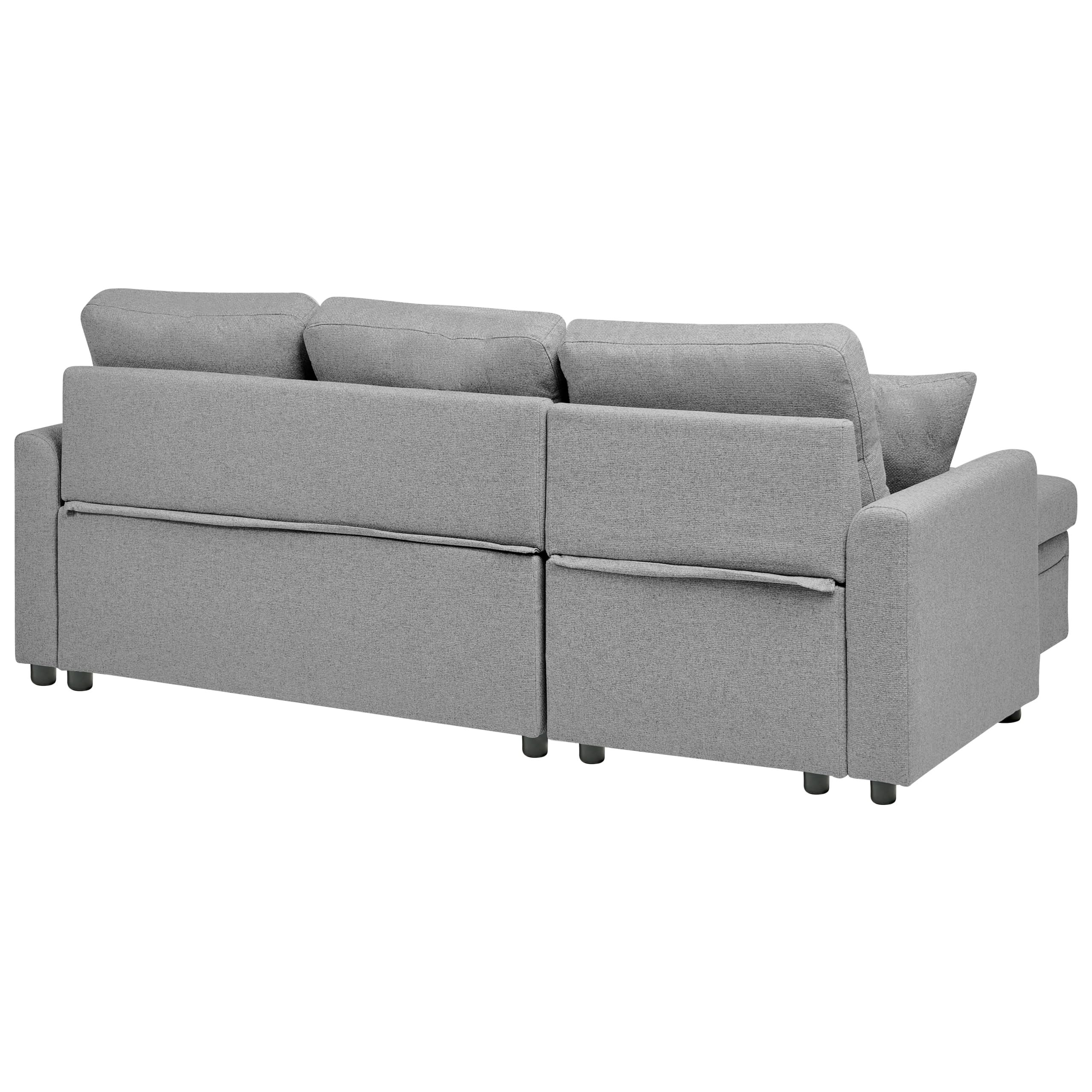 Nowoczesna sofa narażona rozkładana przechowywanie narożnik tapicerowany prawostronny oparcie z dodatkowymi poduszkami szara Nassjo