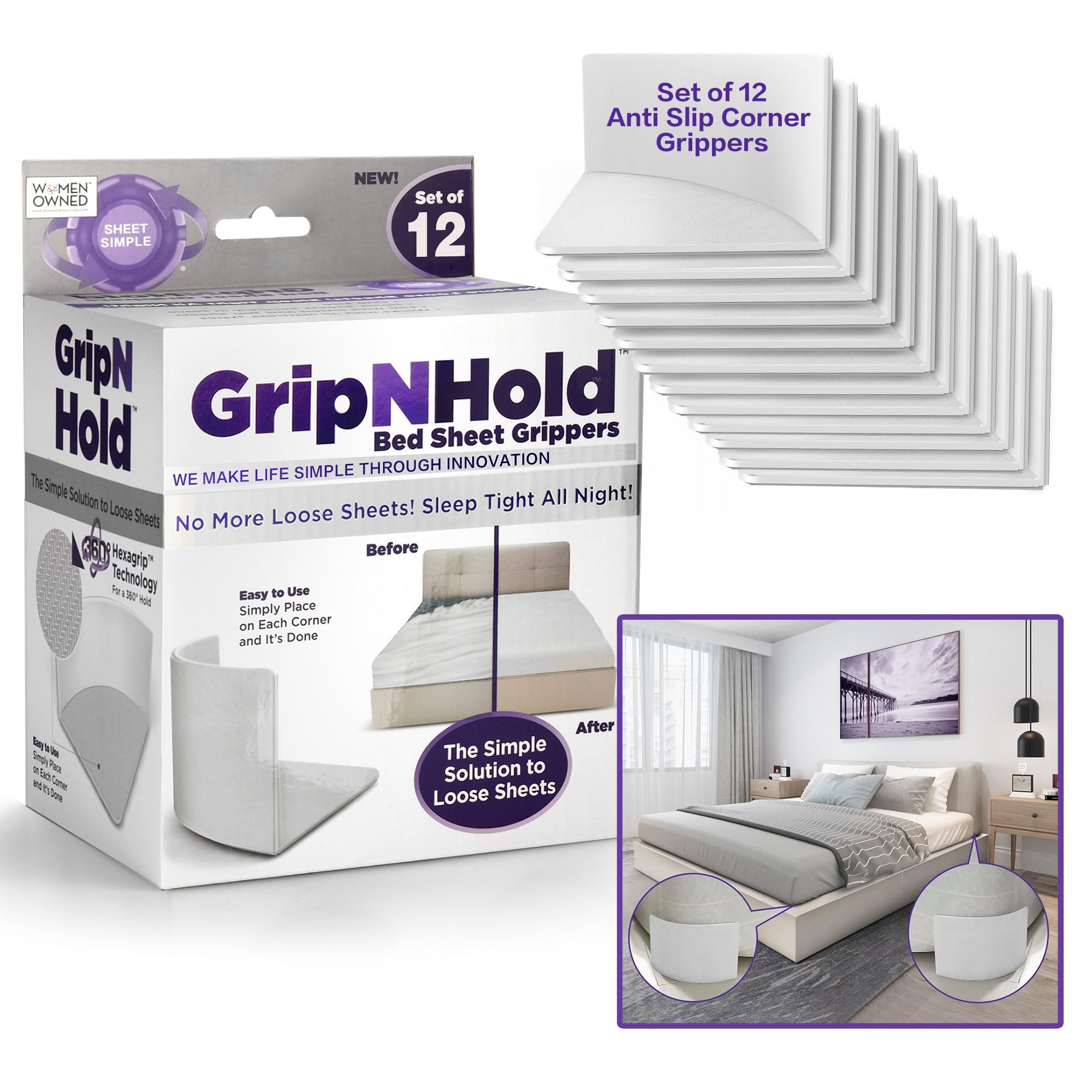 Bed Sheet Holders, Discrete, Heavy Duty, 360 Degree Holders for Corners, Non Slip Corner Grippers, Keep Sheets Firm & Tight, 3 Pack-image-15