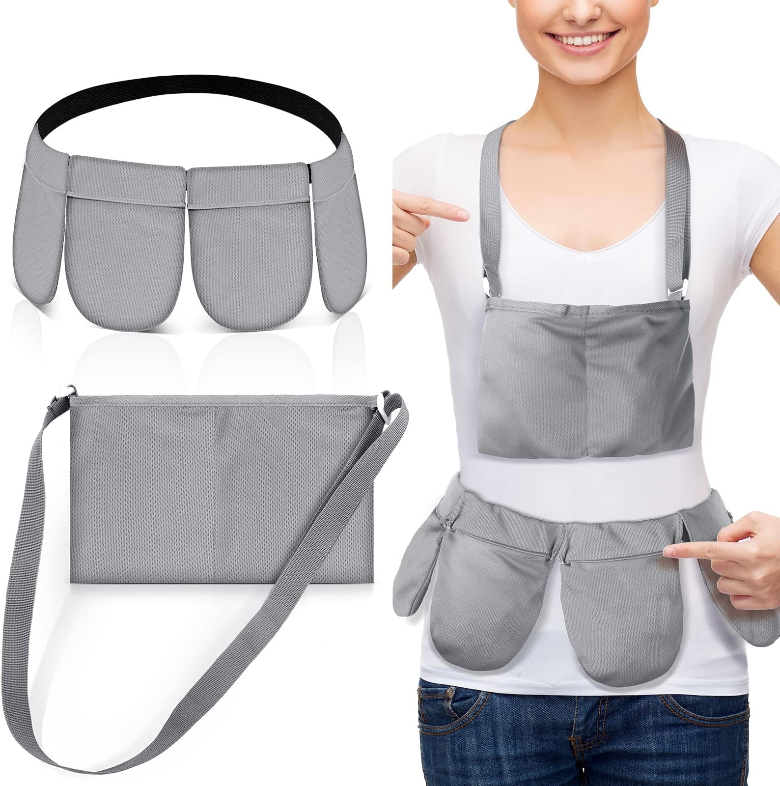 Mastectomy Drainage Holder with 4 Pouch Shower Bag Adjustable Drain Holder After Tummy Tuck Quick Dry Stretchy Handy for Mastectomy Recovery Breast Augmentation Reduction for Patient Care Kit (Gray)