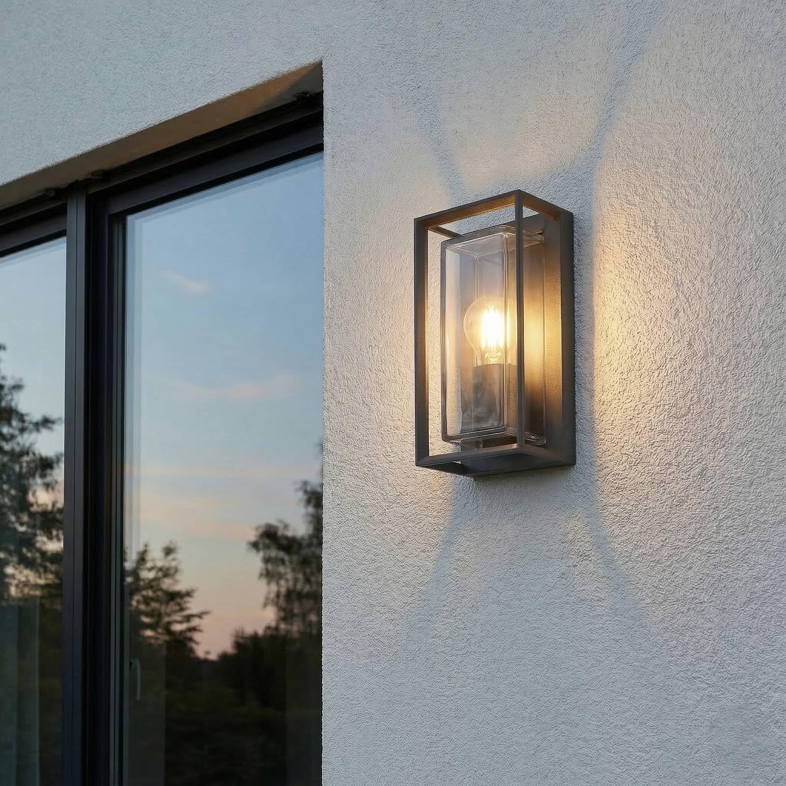 Arcchio Wandlampe außen Aluminium Glas, Wandleuchte aussen Außenleuchte IP65 Außenlampe 1x E27 ohne Leuchtmittel Außenwandleuchten Garten
