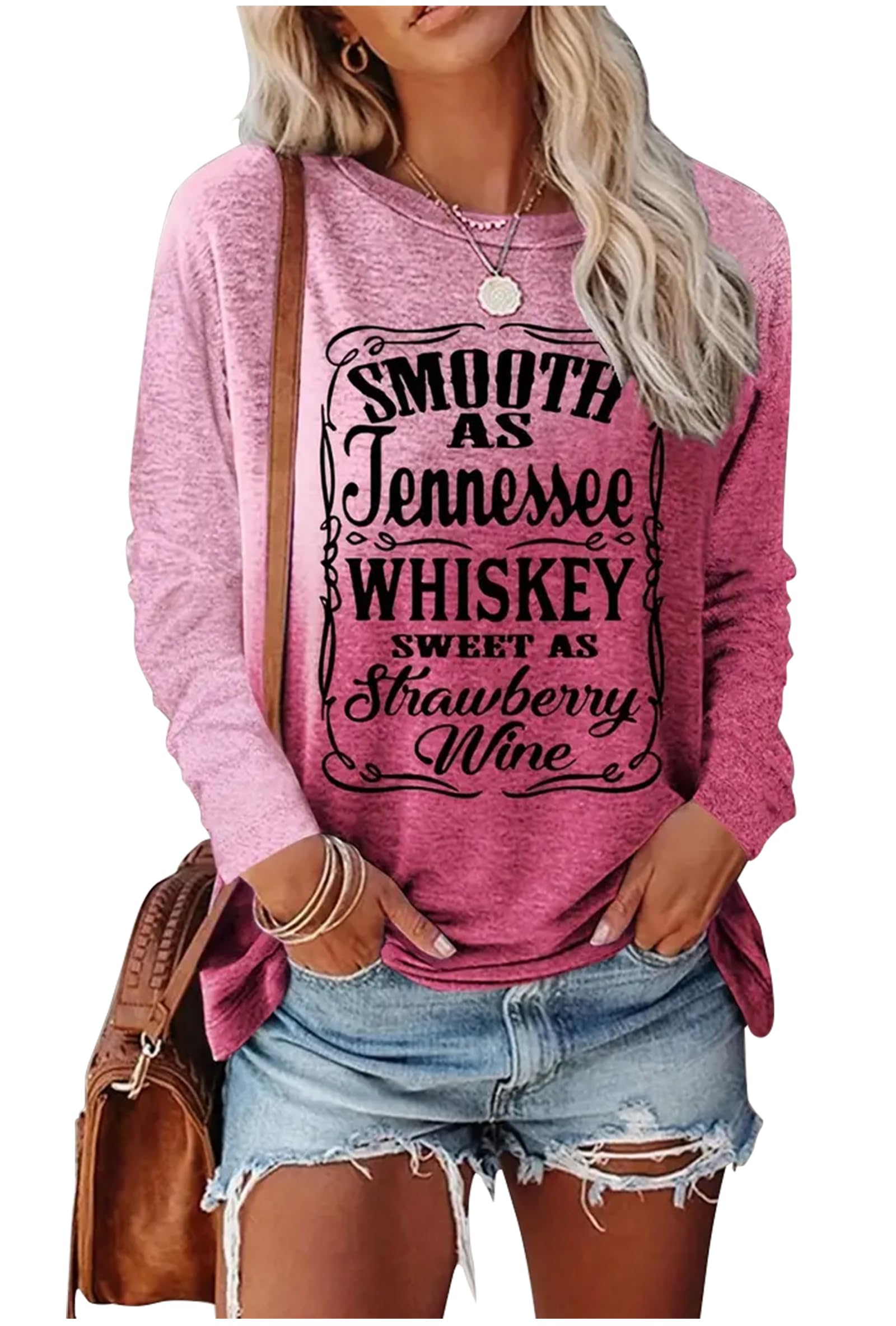 CHUNTIANRANTennessee Whiskey Shirt Cowgirls Western Graphic Tshirt Women Nashville Long Sleeve Tees Country Concert Top