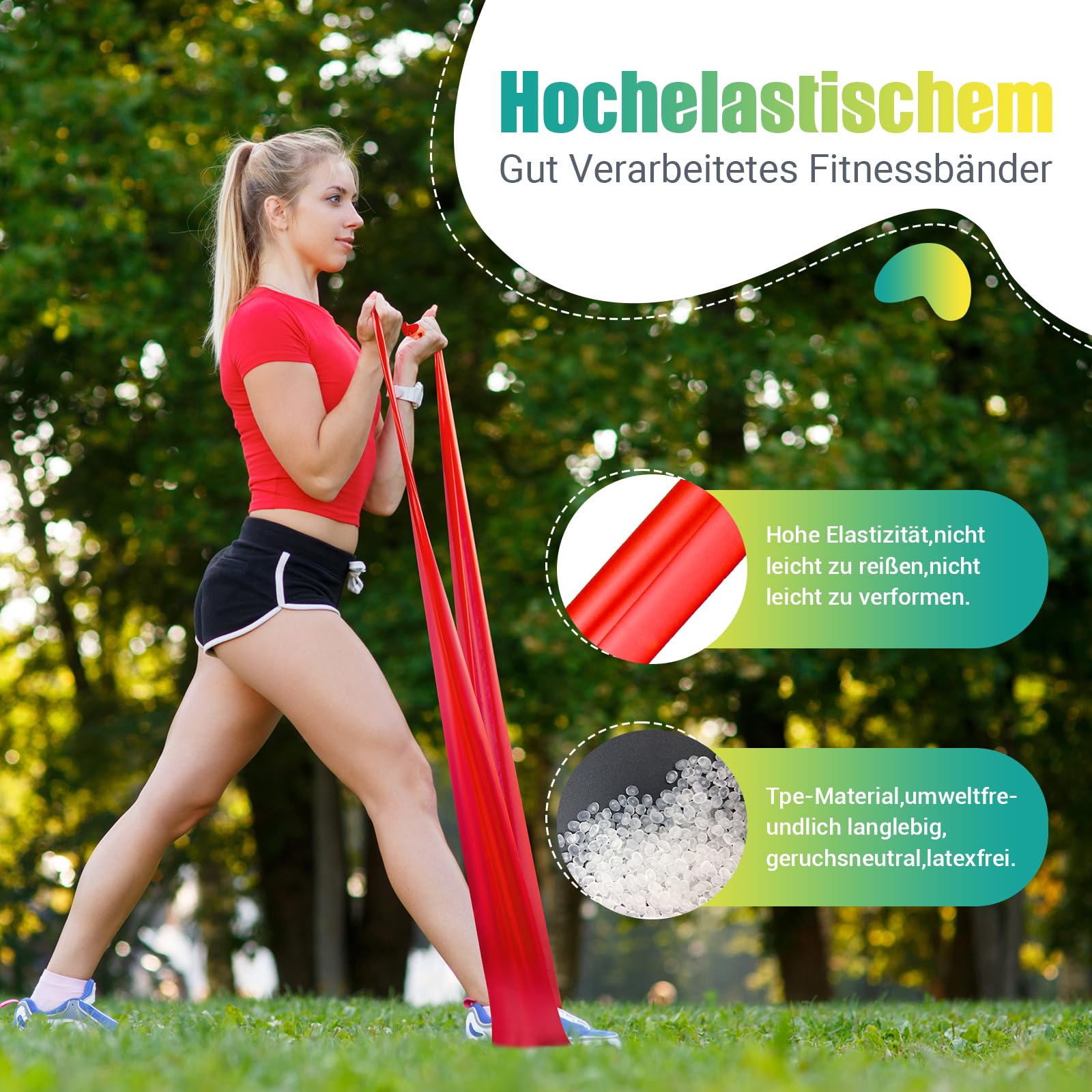 Marke: GYMERK GYMERK Fitnessbänder Set 4er, 1.8M/2M Fitnessband, 4 Widerstandsstufen mit Übungsposter, Gymnastikband mit Tragetasche & Übungsanleitung, Ideal für Yoga, Pilates, Muskelaufbau in use
