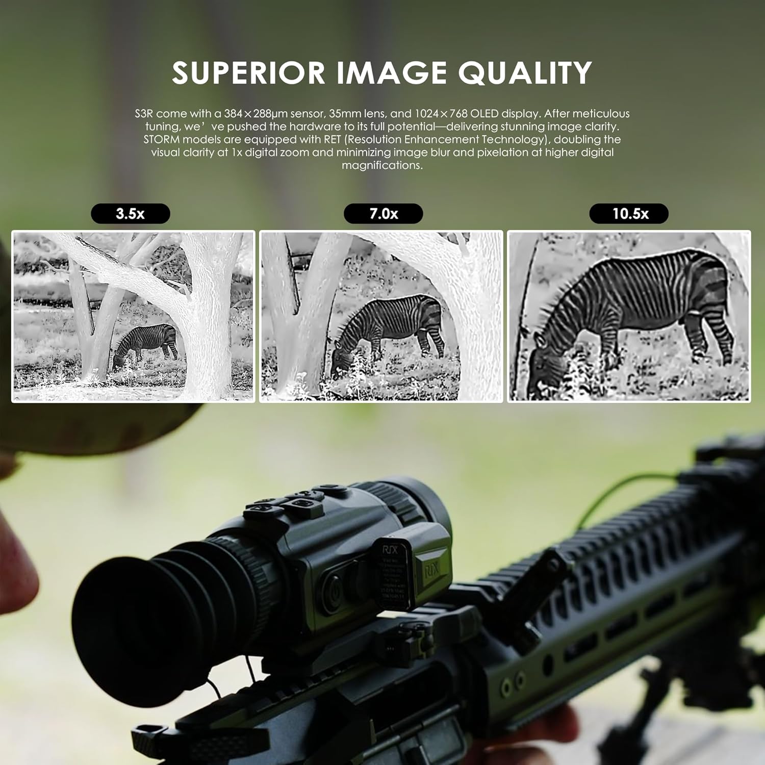 RIX Storm S3R 12um 384 Thermal Scope 35mm Thermal RifleScope with Laser Rangefinder(50Hz), Thermal Scope with 1968 Yards and Ballistic Calculator, ≤1lb, Safety Level-Class I, Power Output＜1mW