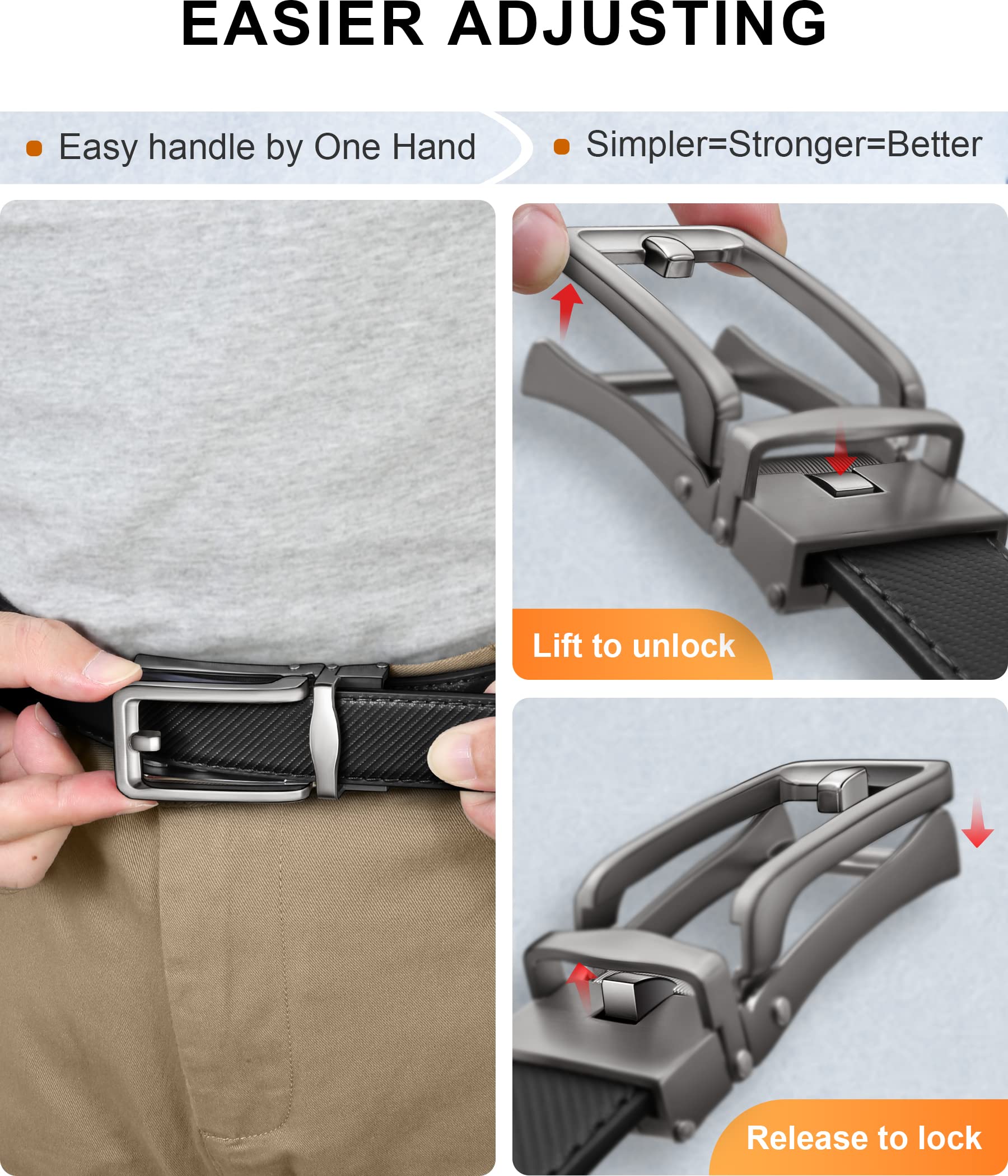KEMISANT Cintura a Cricchetto in Pelle per Uomo, Regolabile con Fibbia Automatica, Idea Regalo - Taglio su Misura, Costruito per Durare, Vera Pelle, Adatto per Abiti o Casual