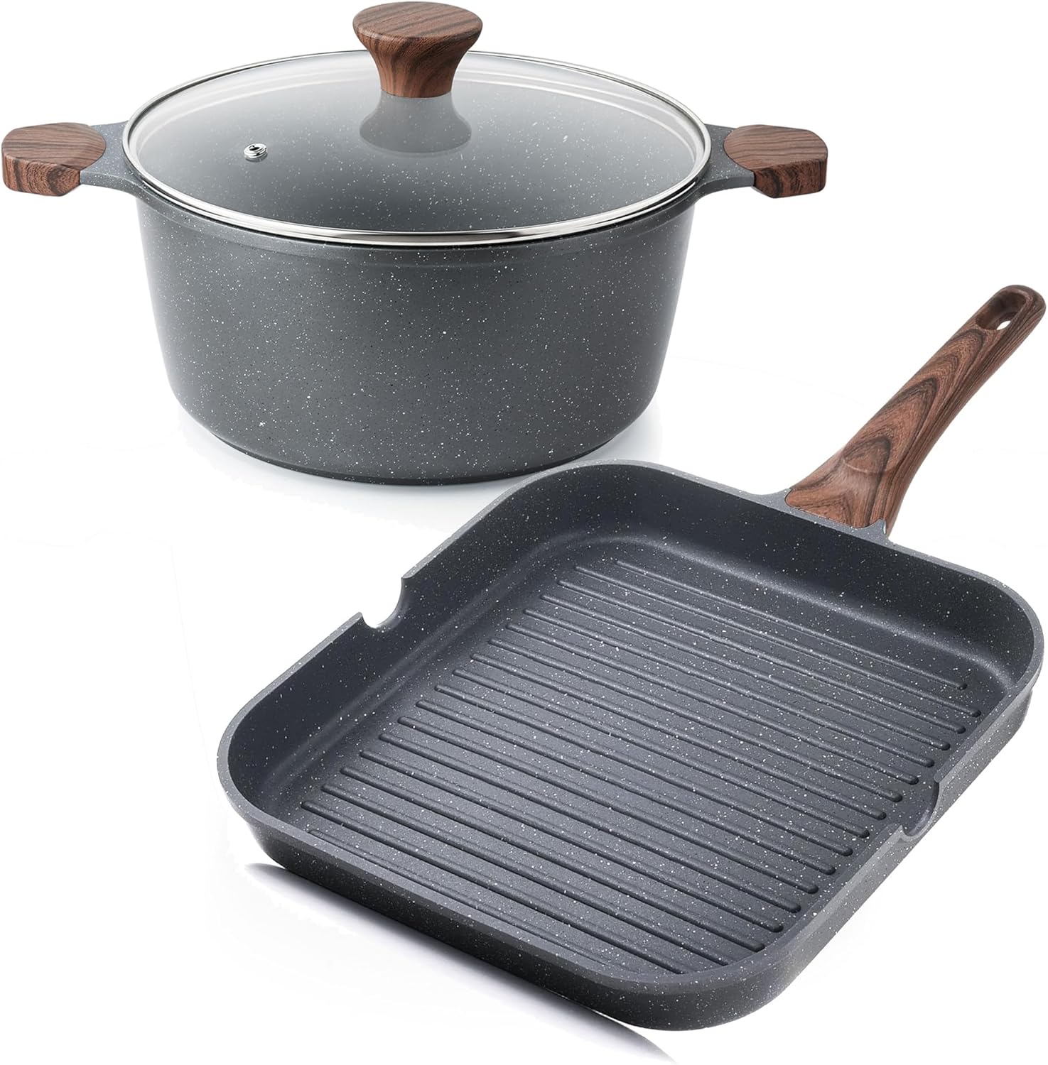 SENSARTE Nonstick 9.5 Inch Grill Pan and 4.5 Quart Stockpot with Lid, PFOA Free