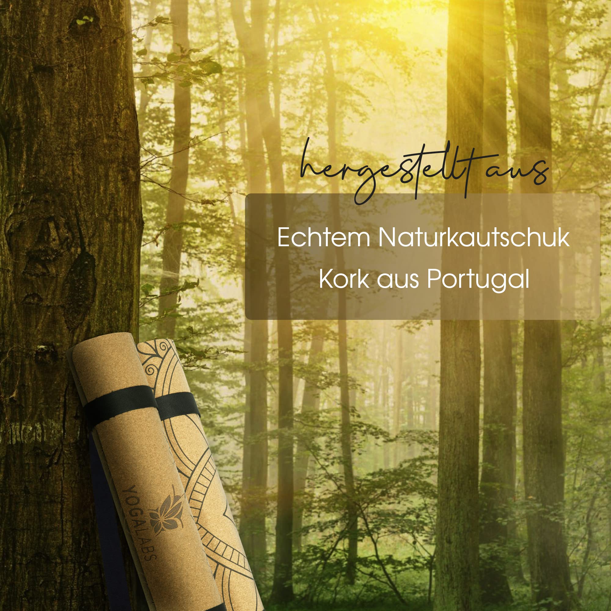 Premium 2-in-1 Yoga-Matte aus Kork & Naturkautschuk inkl. Tragegurt 183 x 61 x 0,4cm (groß) - Gymnastik- & Pilates-Matte rutschfest, 100% nachhaltig, schadstofffrei