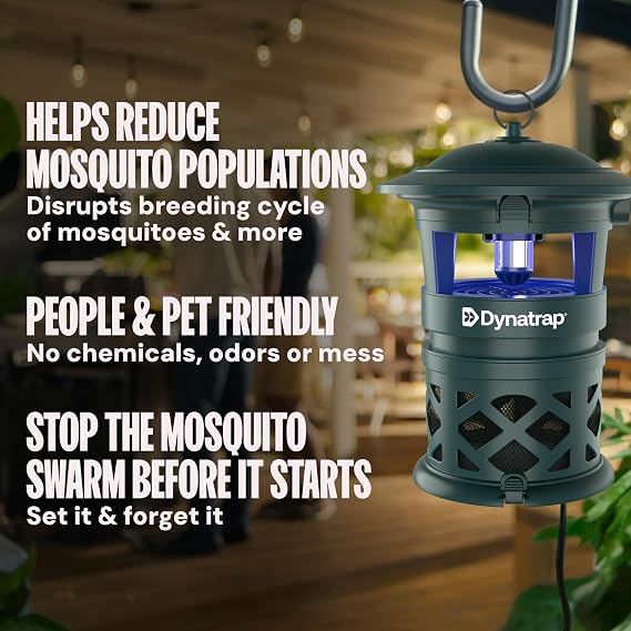 DynaTrap DT2030-GRSR Fly Traps Outdoor - Mosquito & Flying Insect Killer for 1 Acre Kills Flies, Gnats, Wasps - Bug Zapper Alternative - Green