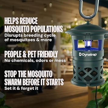 DynaTrap DT2030-GRSR Fly Traps Outdoor - Mosquito & Flying Insect Killer for 1 Acre Kills Flies, Gnats, Wasps - Bug Zapper Alternative - Green